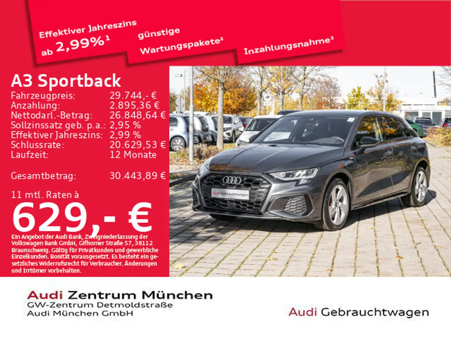 Audi A3 45 TFSI e S tronic 2x S line Navi+/ Grau - 1