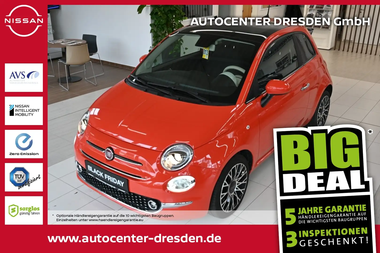 Fiat 500 1.0 Dolcevita Navi+Pano+ZV+KlimaA+LM+PDC Orange - 1
