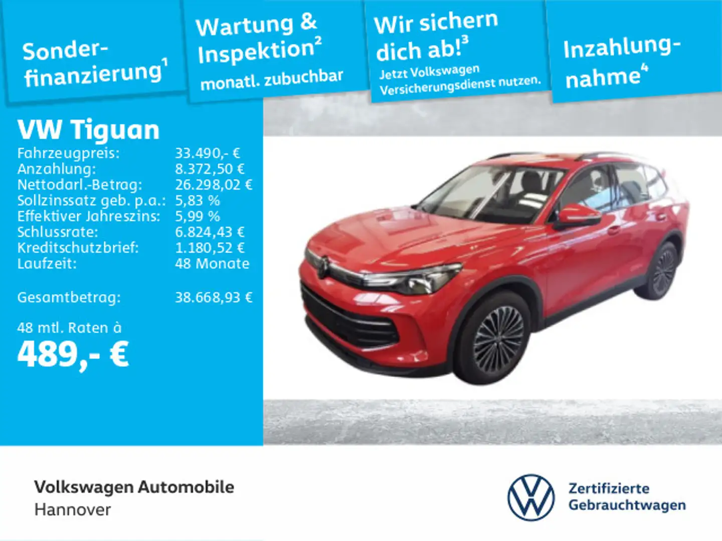Volkswagen Tiguan 1.5 eTSI DSG Life Navi AHK Kamera HUD ACC Rot - 1