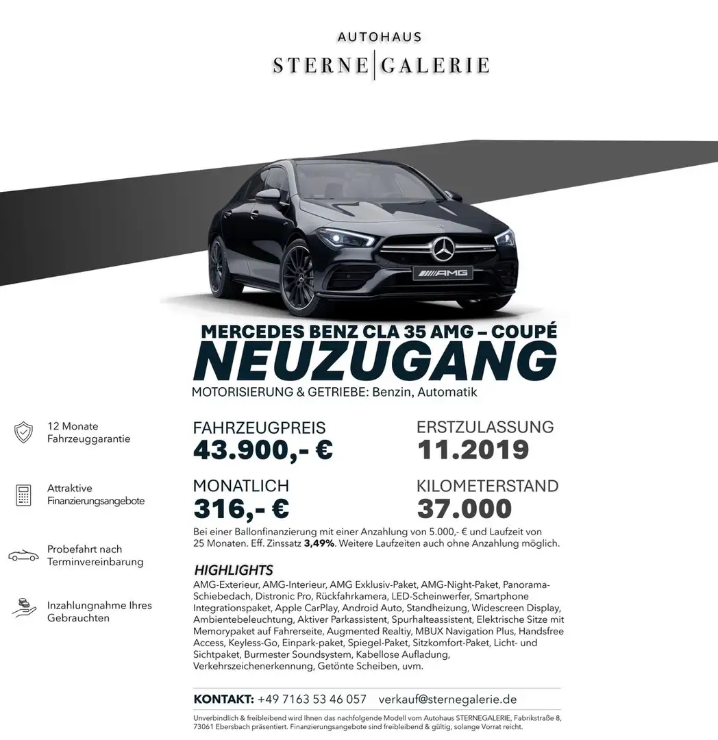Mercedes-Benz CLA 35 AMG 4MATIC/PANO/RÜCKF/MEMORY/BURM LED Bi Noir - 1