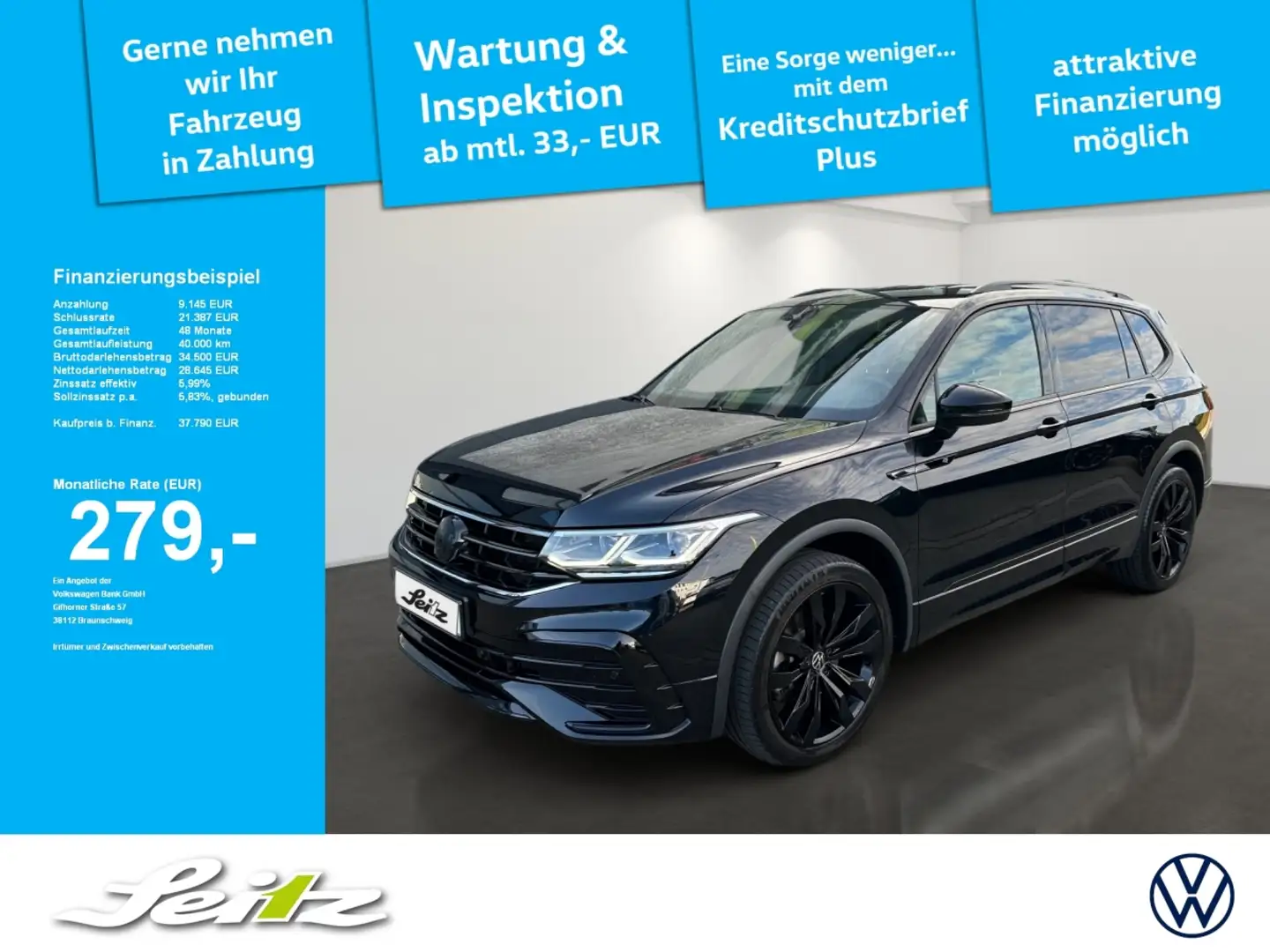 Volkswagen Tiguan Allspace 2.0 TDI 4M R-Line *MATRIX*STANDH*NAVI* Zwart - 1