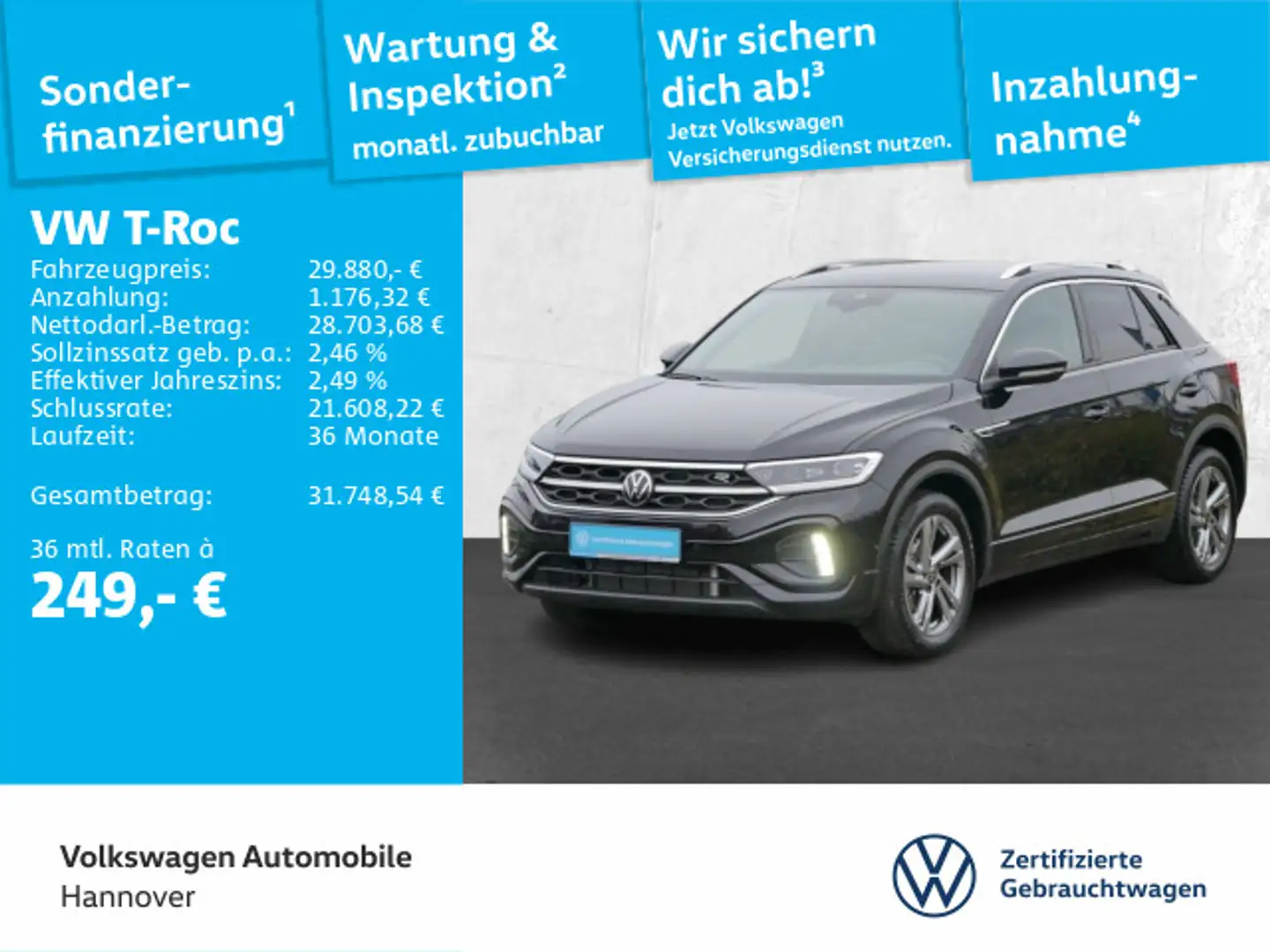 Volkswagen T-Roc 1.5 TSI DSG R-Line Navi AHK LED DigCockpit Schwarz - 1