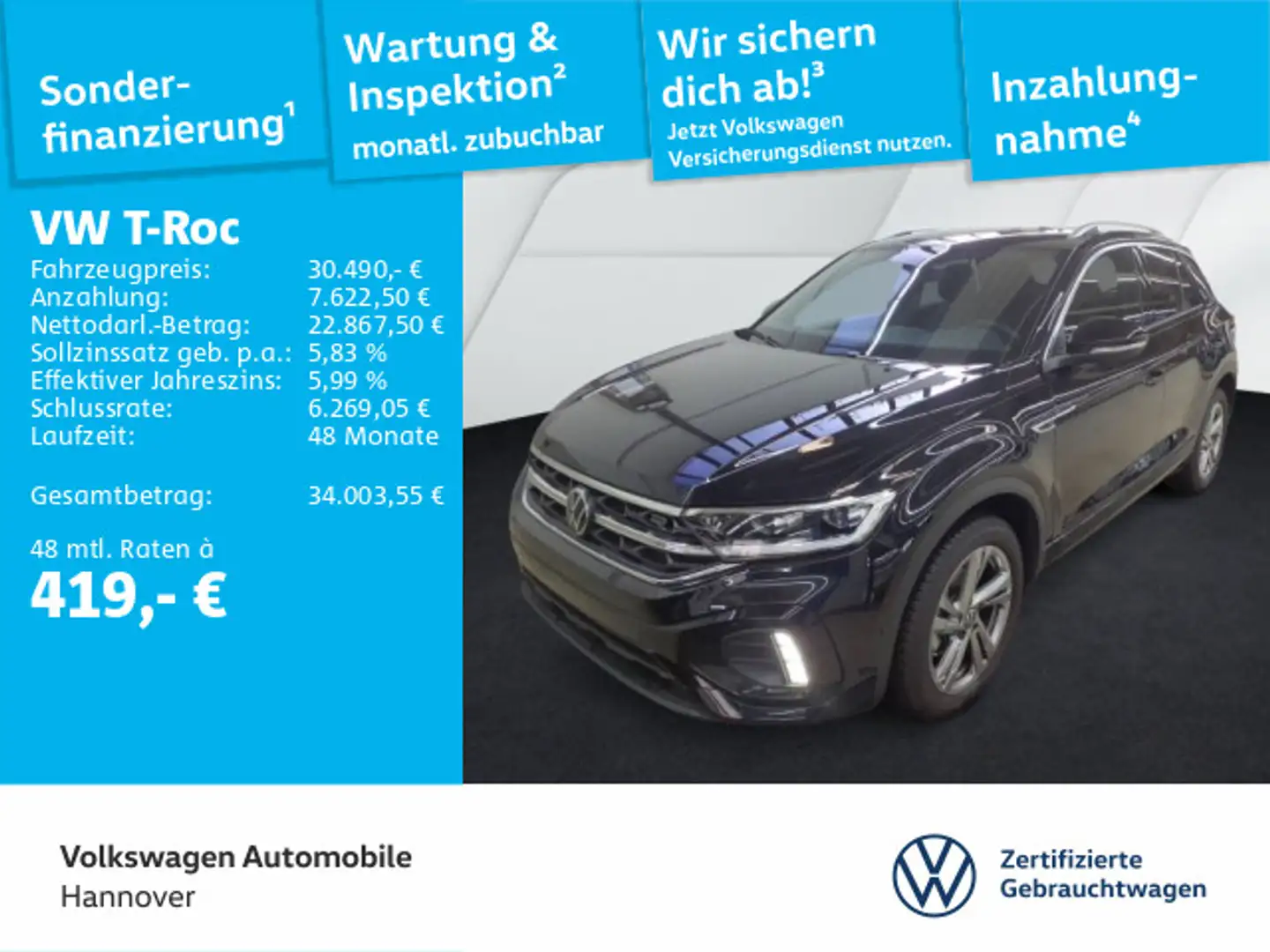 Volkswagen T-Roc 1.5 TSI DSG R-Line Navi AHK LED DigCockpit Schwarz - 1