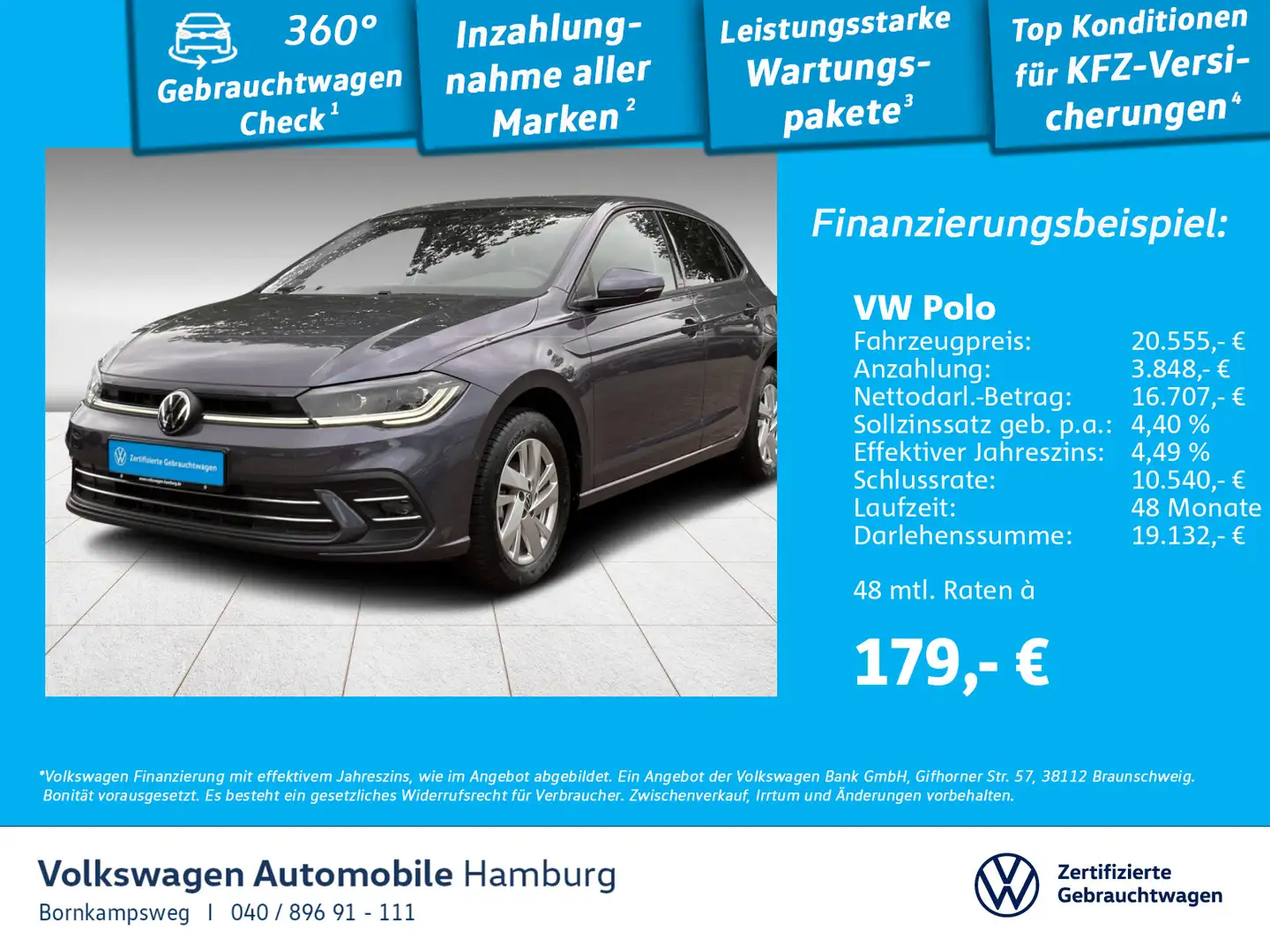 Volkswagen Polo 1.0 TSI Style DSG Navi LED Travel-Assist Blau - 1