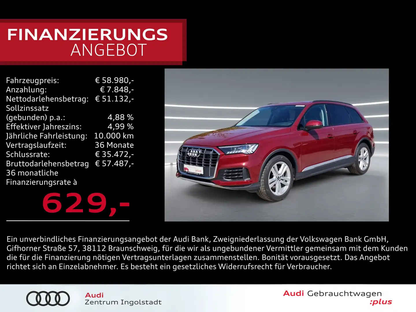 Audi Q7 45 TDI qu LASER Allradlenk. AHK Luft HuD 20" Rot - 1