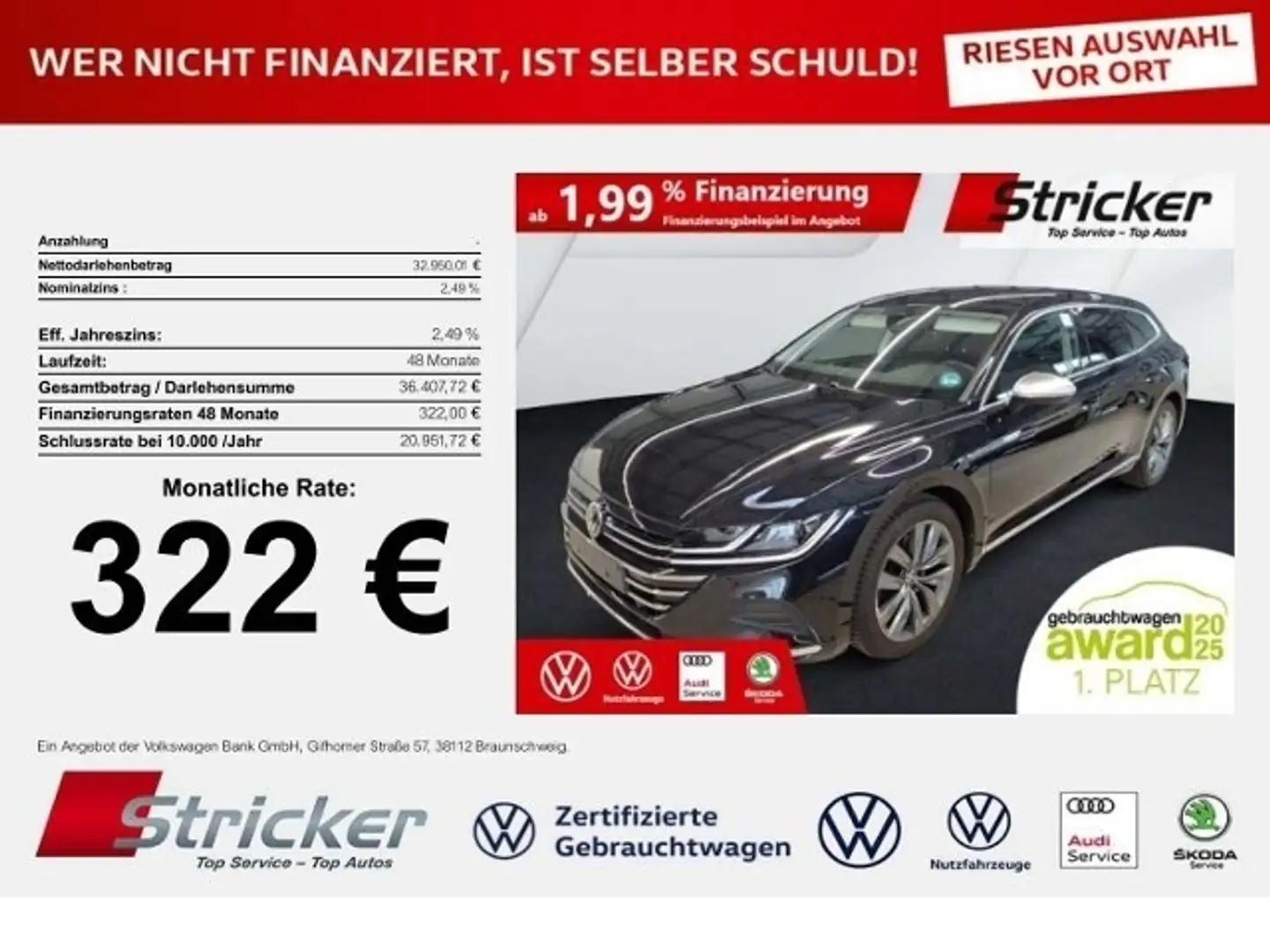 Volkswagen Arteon Shooting Brake 2.0TDI DSG 322,-ohne Anzahlung AHK Zwart - 1
