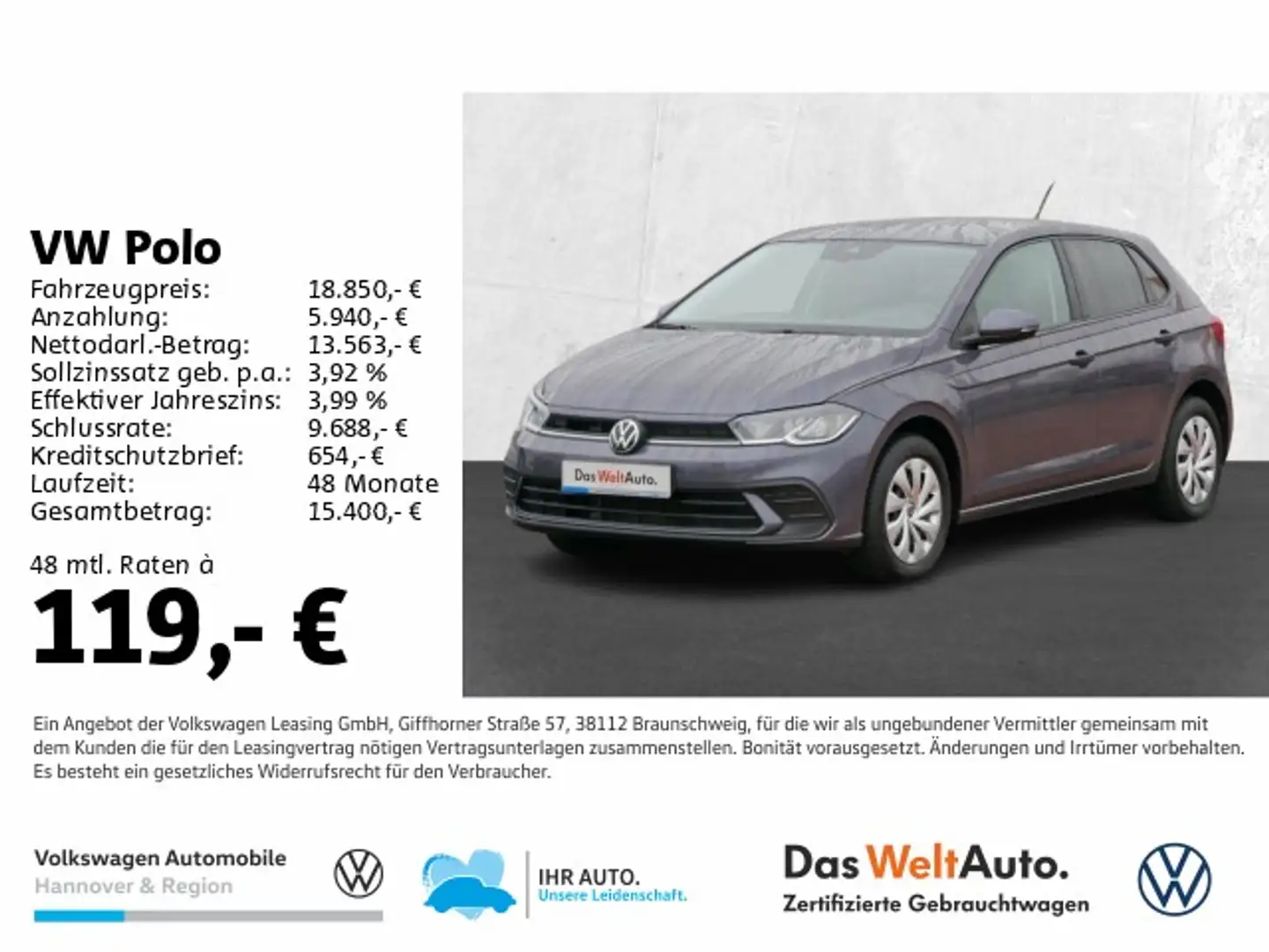 Volkswagen Polo 1.0 TSI Life Navi LED DigCockpit PDC SHZ Grau - 1