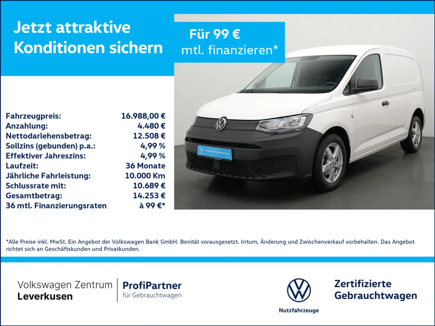 Volkswagen Caddy Cargo FLÜGELTÜREN SHZ PDC KLIMA PORT NA Weiß - 1