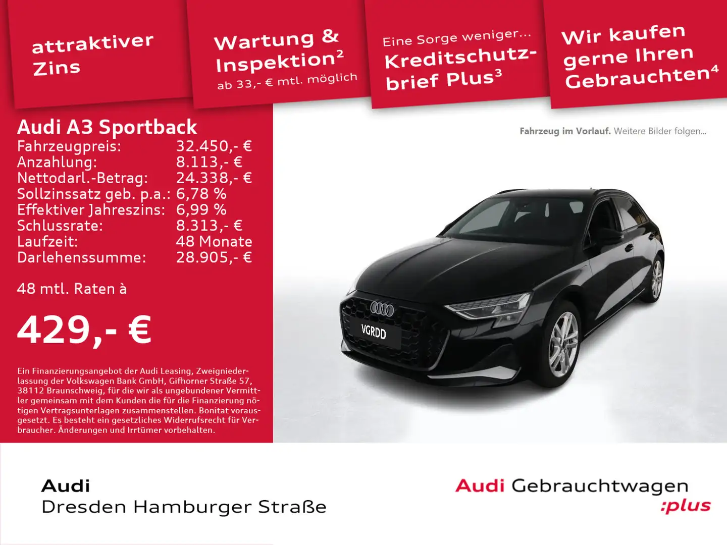 Audi A3 Advanced 30 TFSI Head-up DAB Schwarz - 1