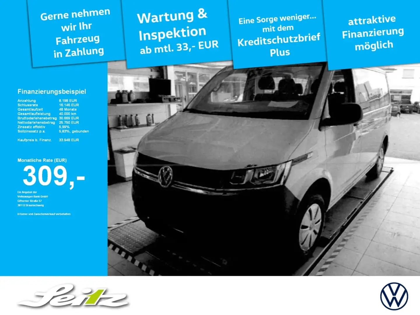 Volkswagen T6.1 Kombi 2.0 TDI KR *9-SITZER*AHK*KLIMA* Weiß - 1