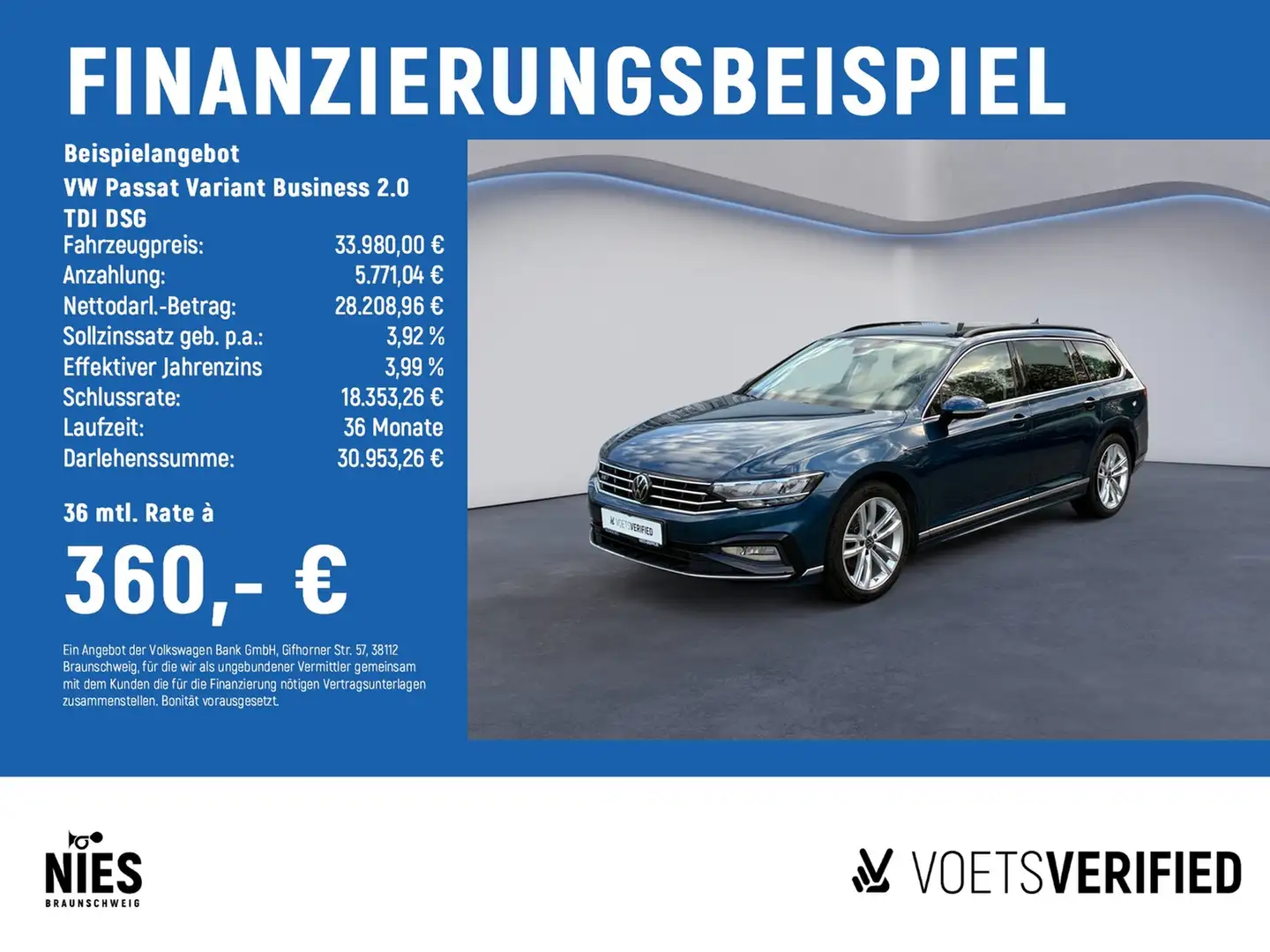 Volkswagen Passat Variant Business 2.0 TDI DSG LED+PANO+RearView Blau - 2