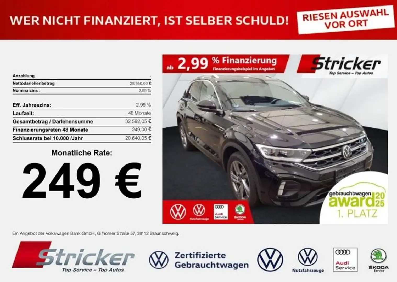 Volkswagen T-Roc R-Line 1.5 TSI DSG 249,-ohne Anzahlung Navi AHK K Schwarz - 2