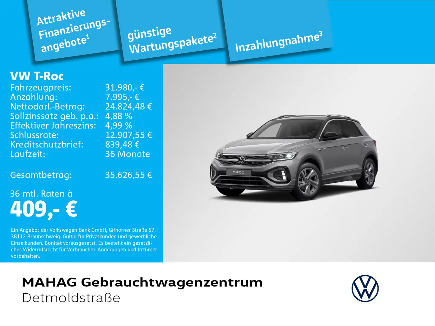 Volkswagen T-Roc T-ROC 1.5 TSI R-Line AHK Navi Grau - 1