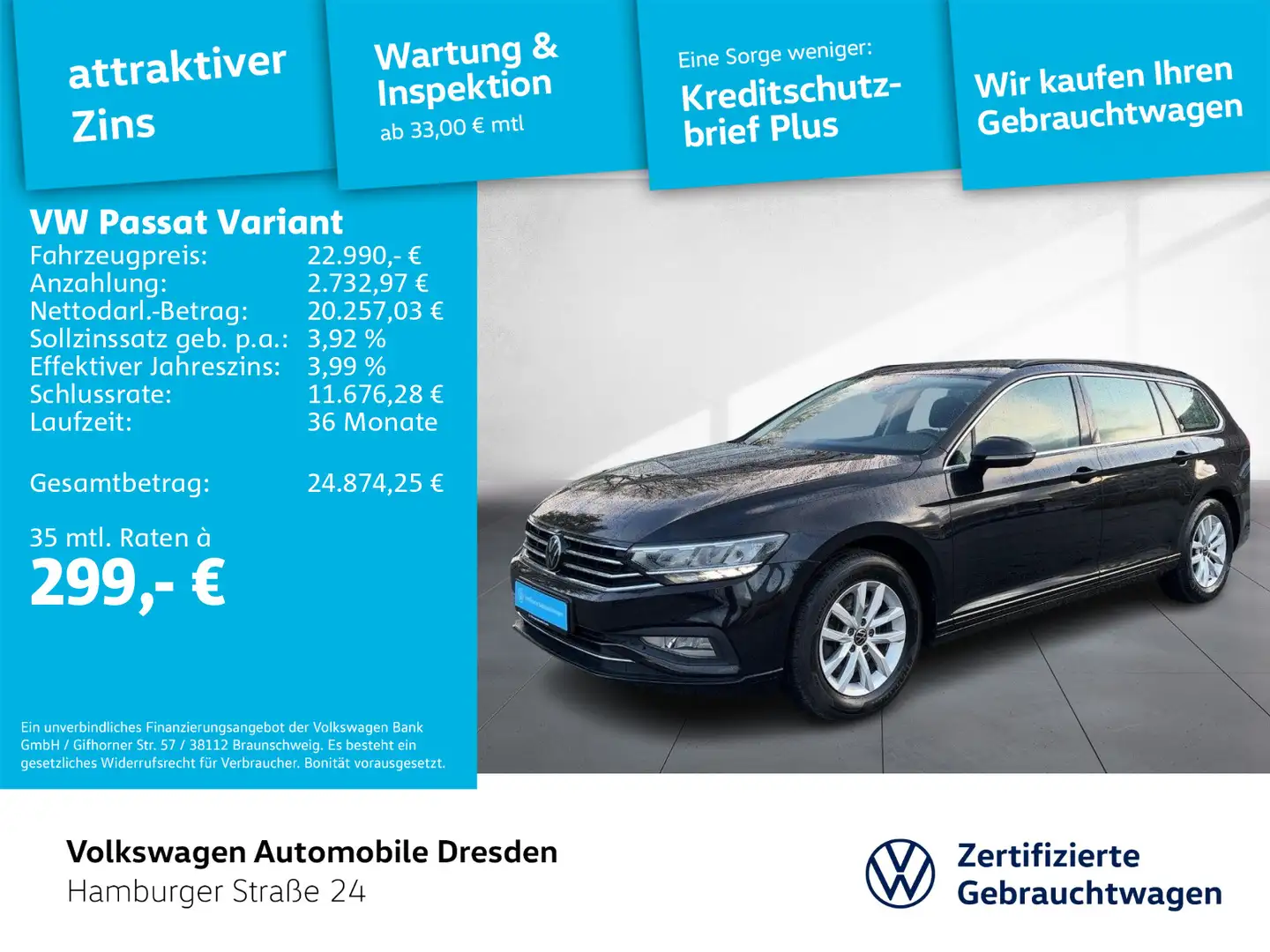 Volkswagen Passat Variant Business 2.0 TDI DSG LED KAM APP Schwarz - 1