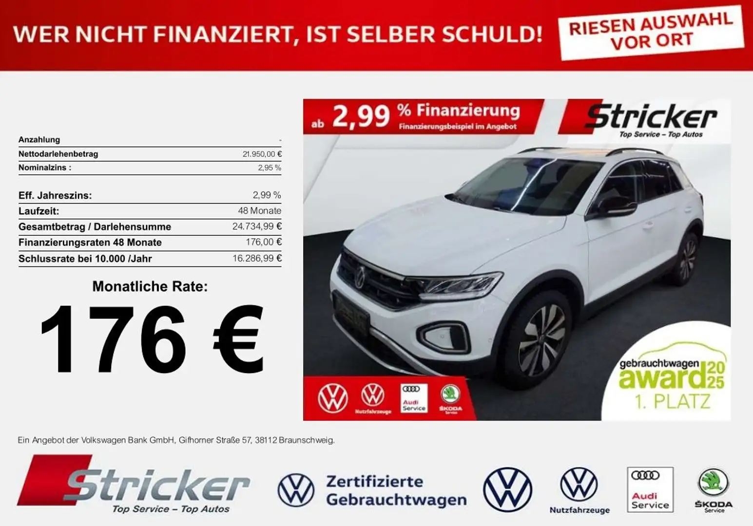 Volkswagen T-Roc GOAL 1.0TSI 176,-ohne Anzahlung Navi ACC Sitzheiz Weiß - 1