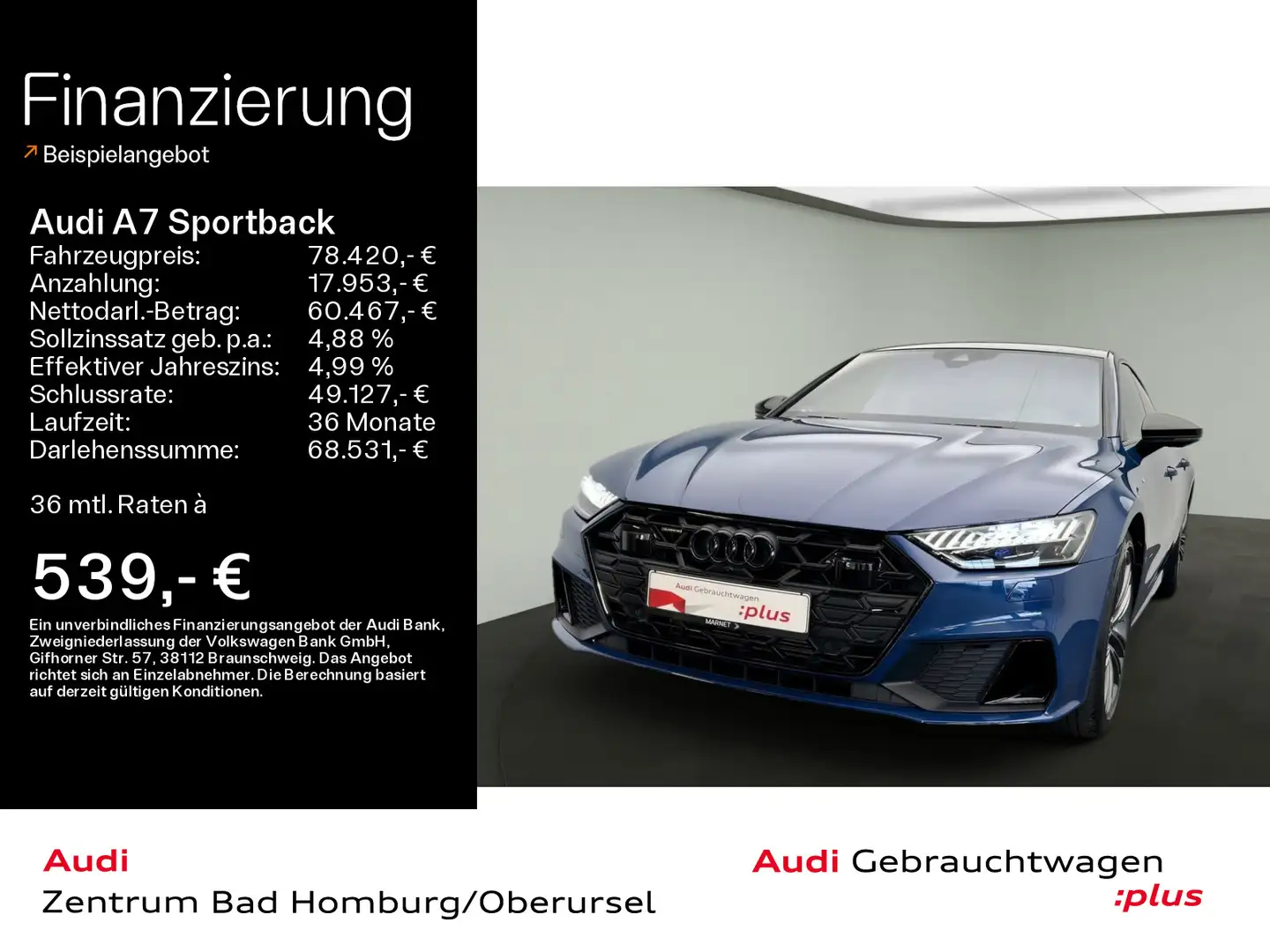 Audi A7 55 TFSI e quattro S line*Navi*Matri Blau - 1