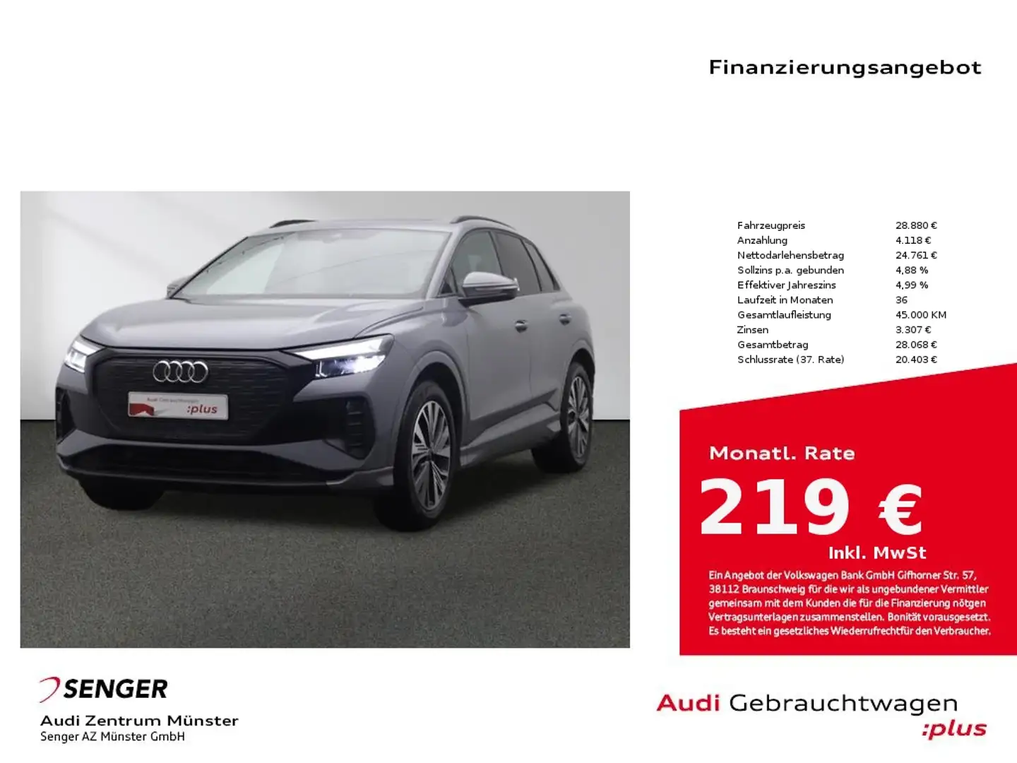 Audi Q4 e-tron 40 MMI LED Pano Leder Kamera ACC AHK Szary - 1