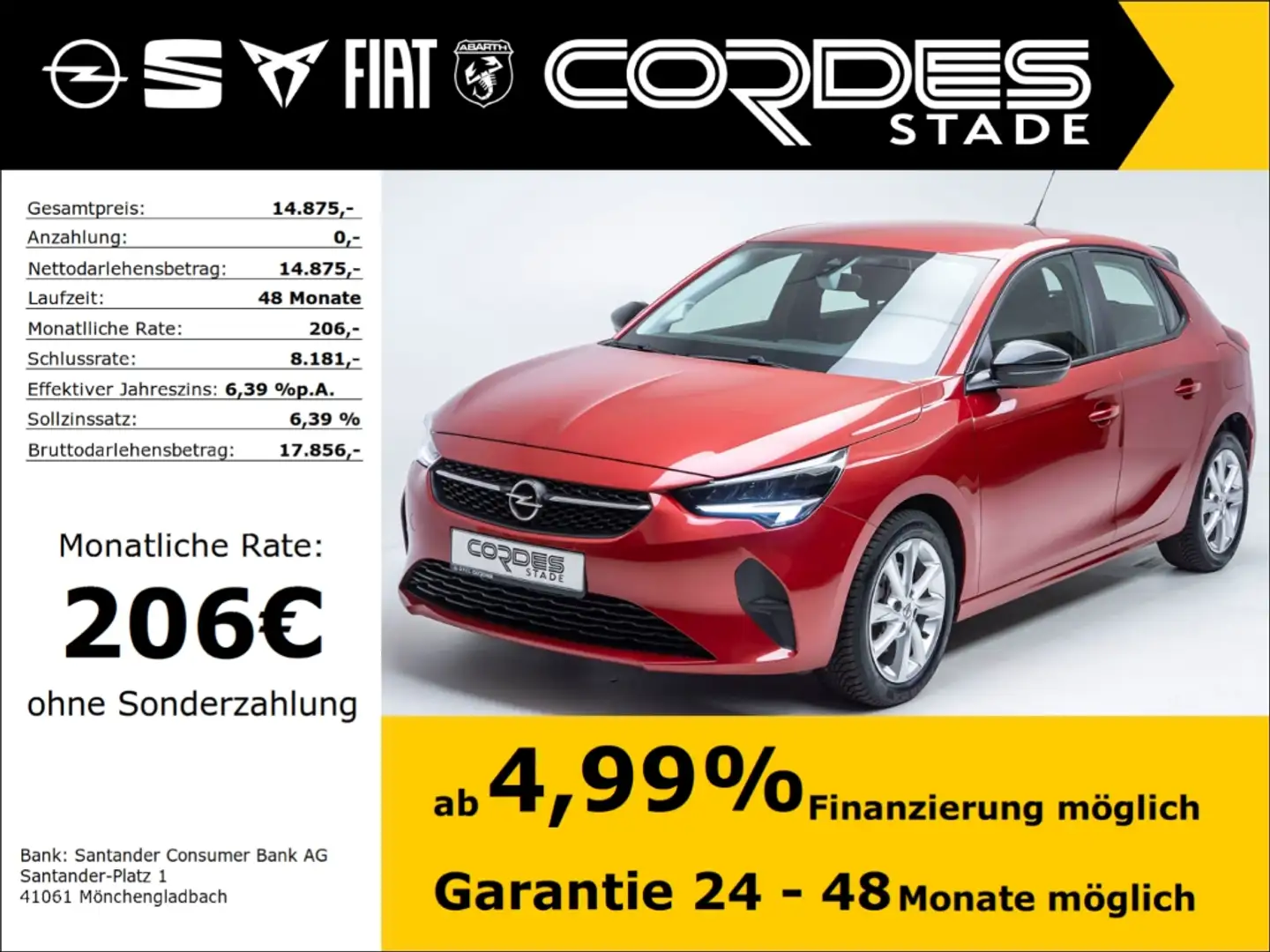 Opel Corsa F Edition 1.2 Turbo Allwetter Kollisionswarner PDC Rouge - 1