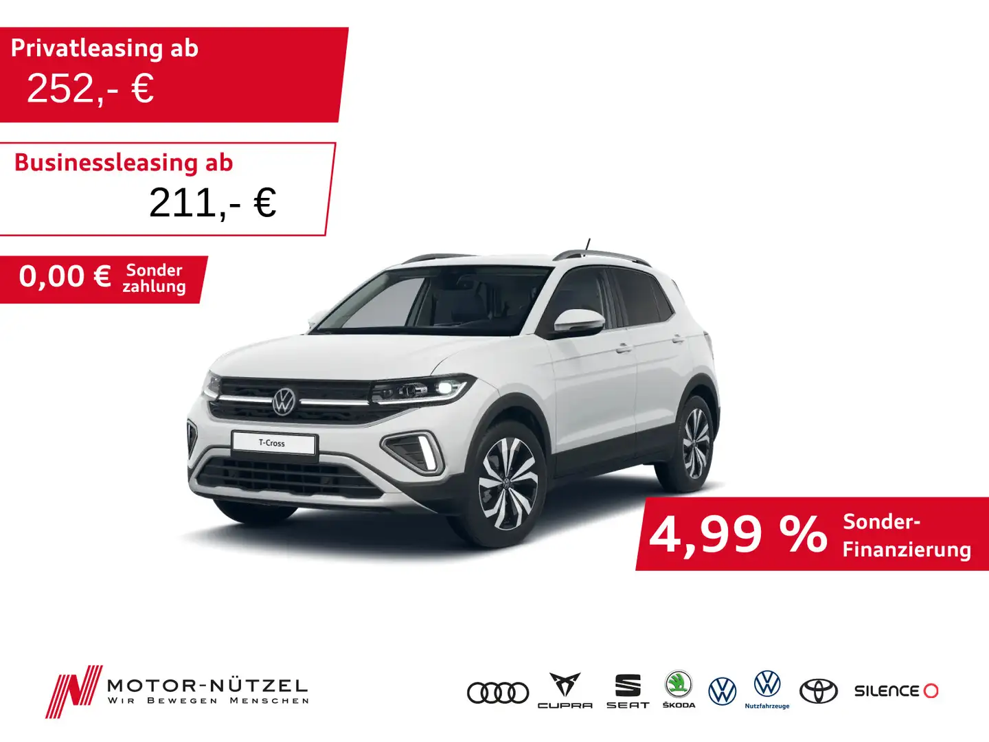 Volkswagen T-Cross 1.0 TSI STYLE LED+NAV+ACC+SHZ+PDC+RFK+VC Weiß - 1