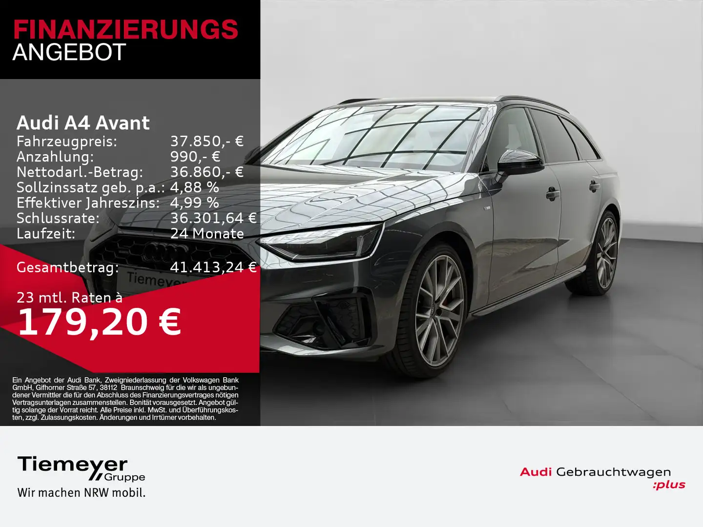 Audi A4 40 TFSI Q 2x S LINE MATRIX AHK LM19 PDC Grau - 1