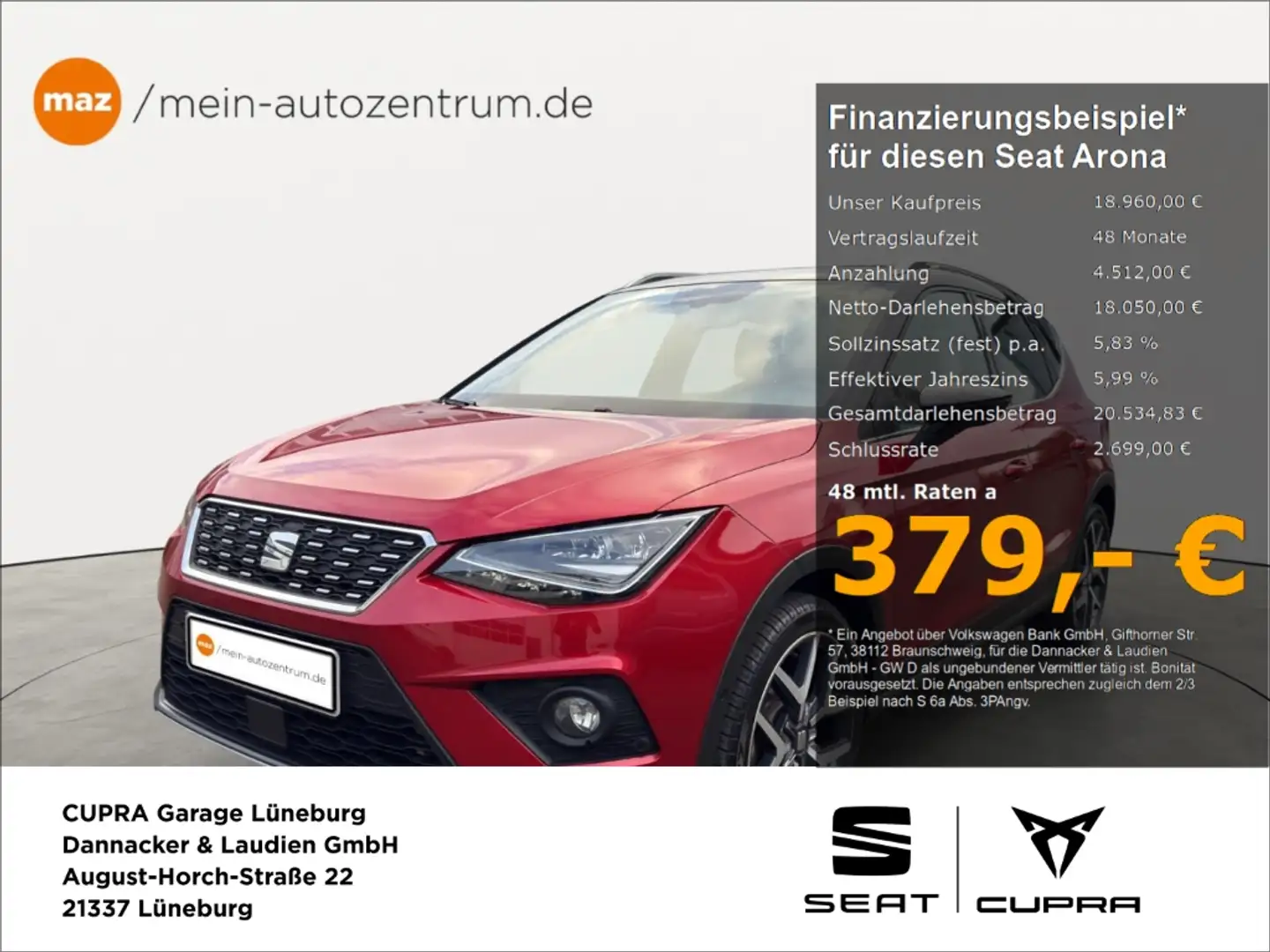 SEAT Arona 1.0 TSI Xcellence Alu LED Navi Kamera ACC AHK Sitz Rot - 1