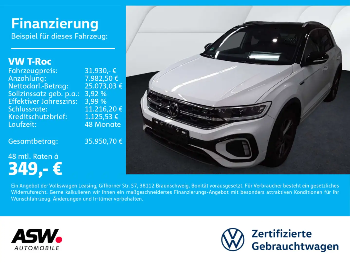 Volkswagen T-Roc R-Line 1,5 TSI DSG Navi LED AHK RFK SHZ Weiß - 1