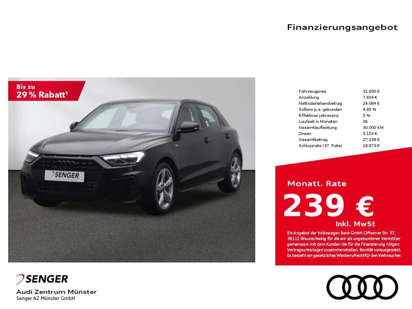 Audi A1 Sportback 30 TFSI S line Spurhalteassistent Noir - 1