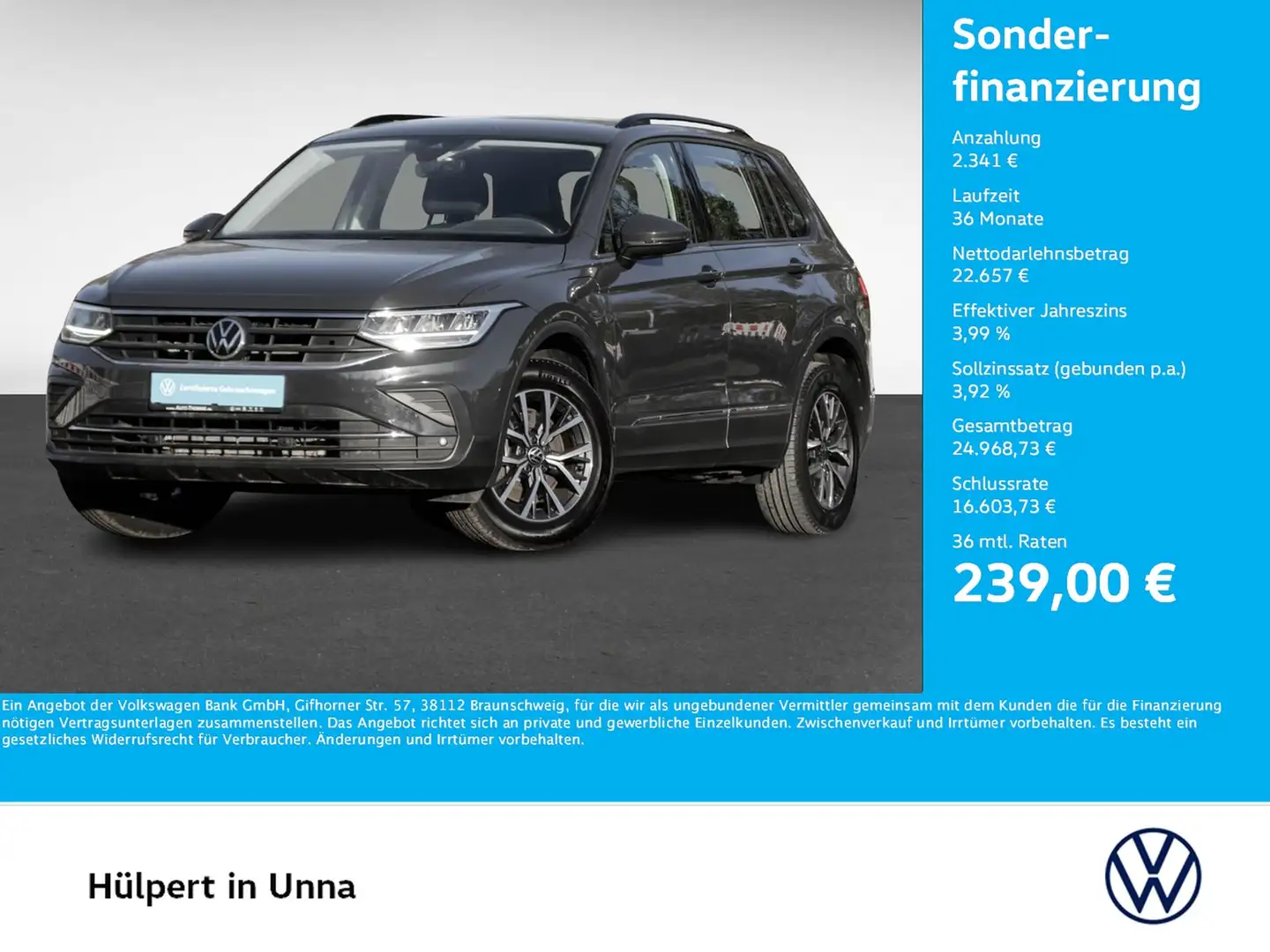 Volkswagen Tiguan 1.4 HYBRID LIFE AHK ACC LM17 NAVI SITZHZ. Grau - 1