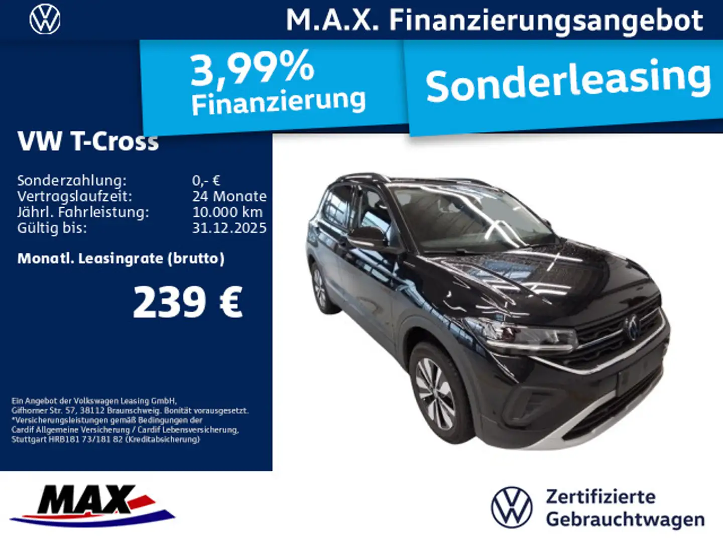 Volkswagen T-Cross 1.0 TSI DSG GOAL LED+APP+NAV+ACC+ALU+SHZ Schwarz - 1