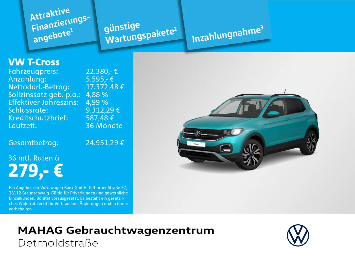 Volkswagen T-Cross ACTIVE 1.5 TSI Navi ParkPilot App DSG Blau - 1