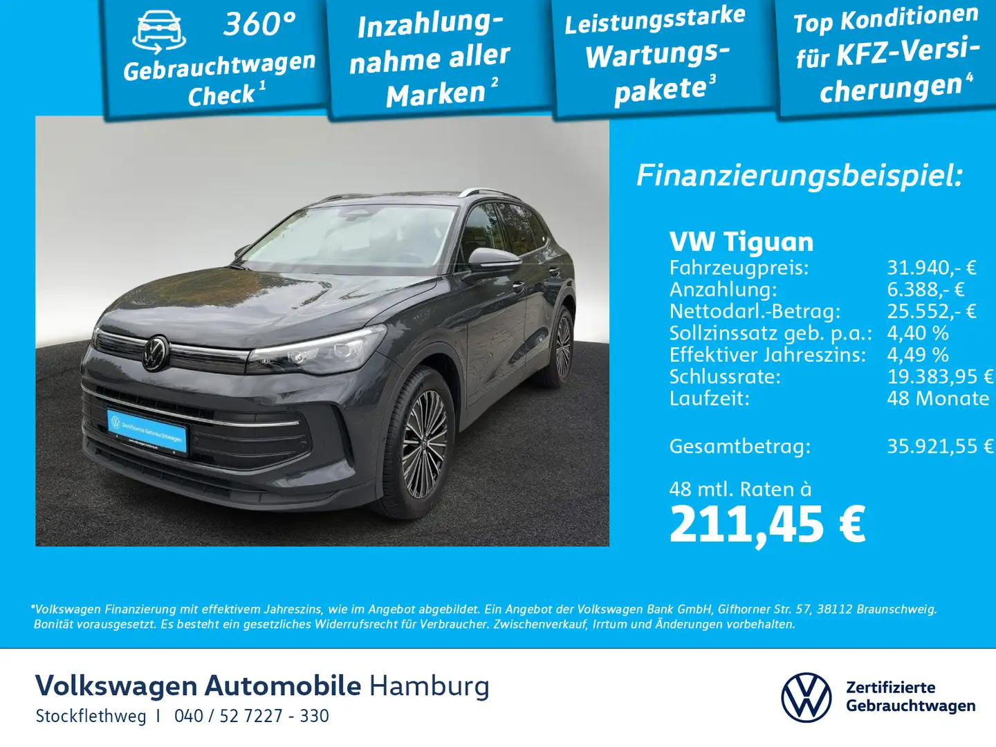 Volkswagen Tiguan 1.5 eTSI Life DSG Navi LED AHK Lenkradhzg Grau - 1