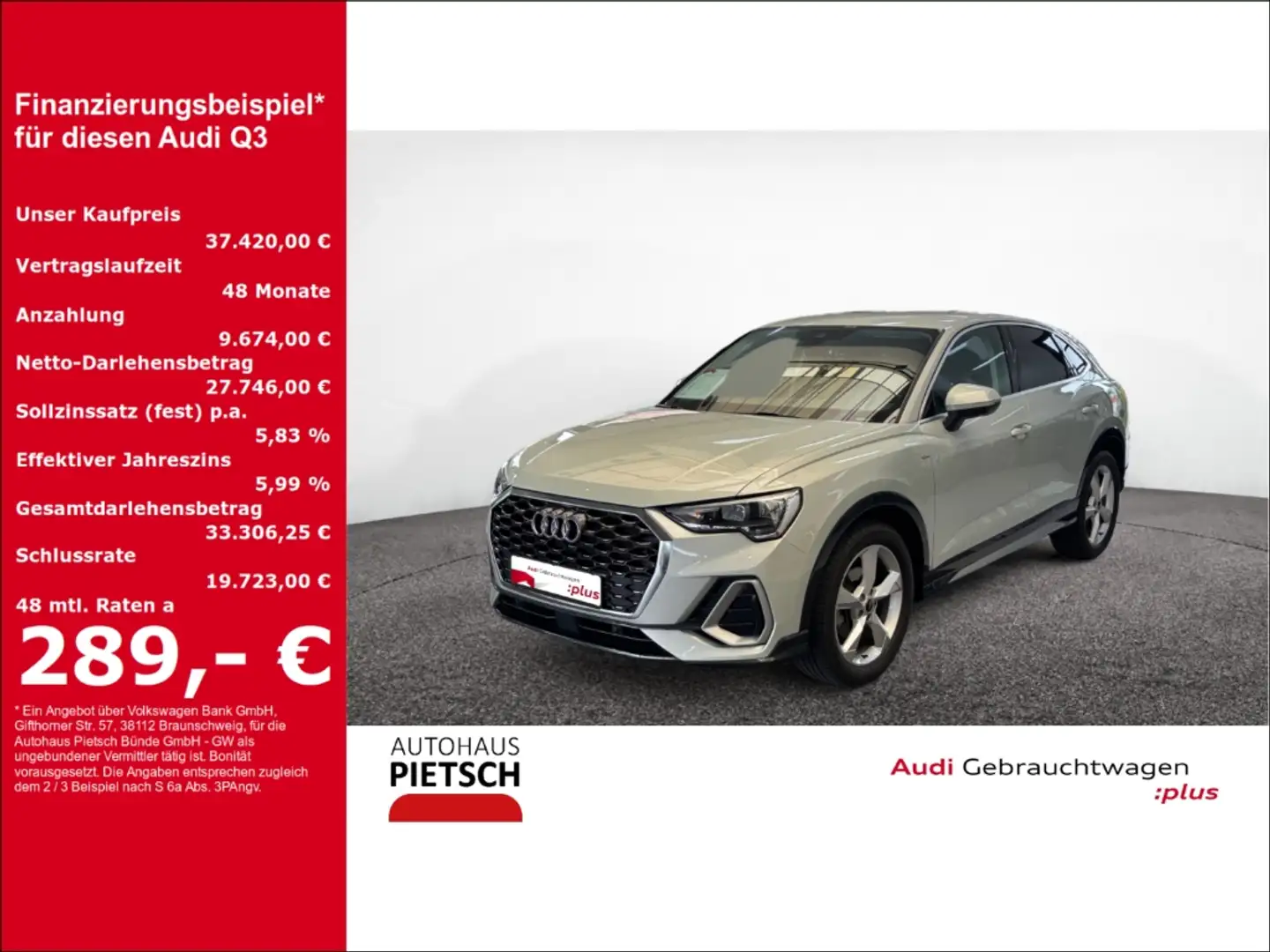 Audi Q3 Sportback 35 TFSI S line AHK ACC Sportsitze Argent - 1