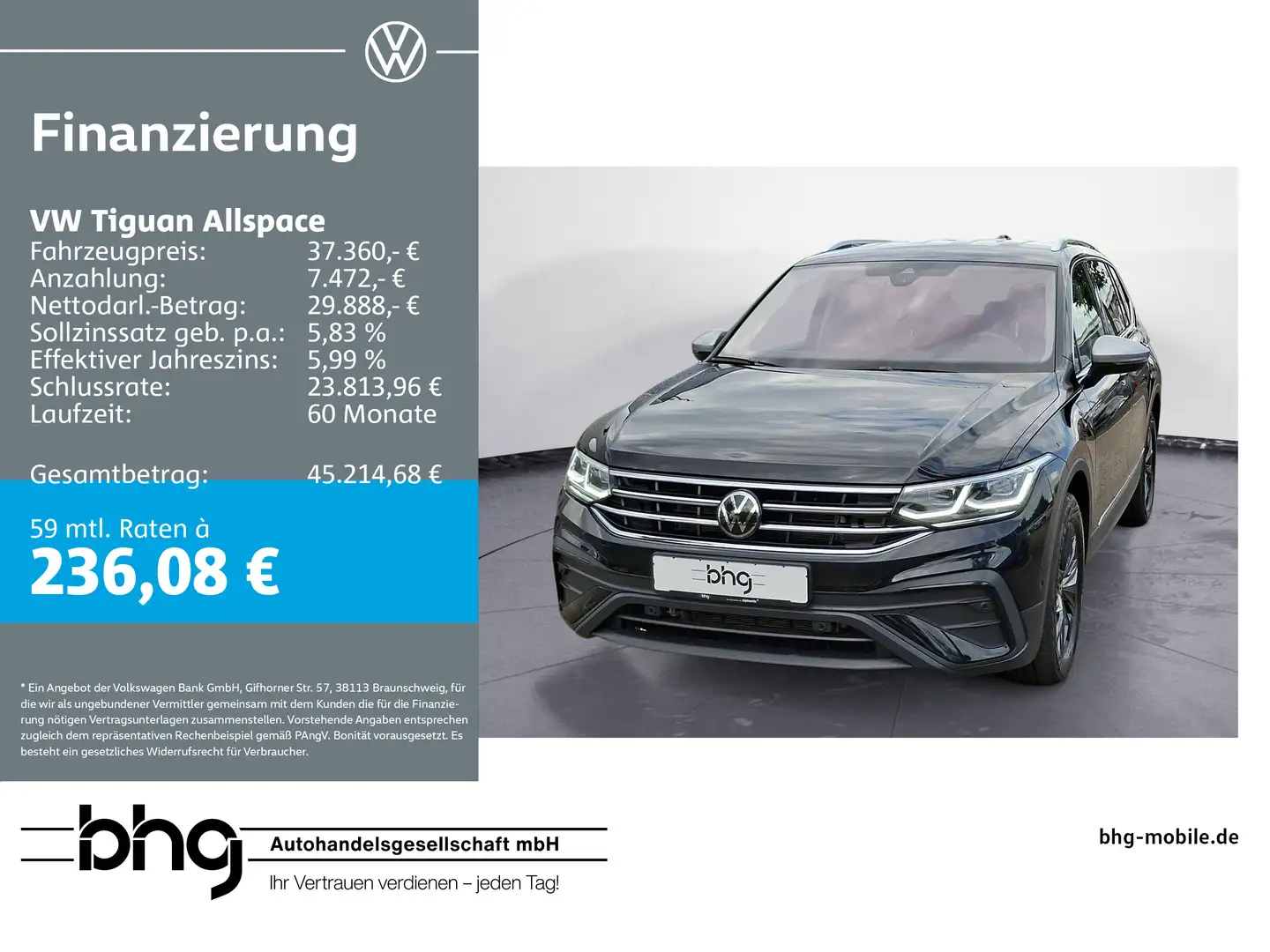 Volkswagen Tiguan Allspace 2.0TDI DSG Life AHK MatrixLED AC Schwarz - 1