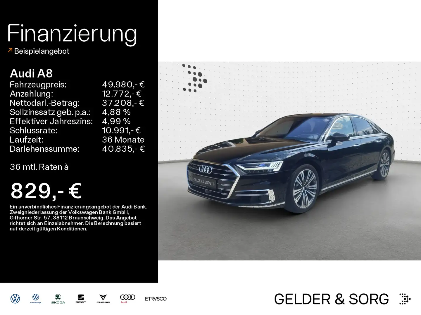 Audi A8 Lim 50 TDI qu.|B&O|Air|HuD|Pano|4 Zonen|AHK Zwart - 1