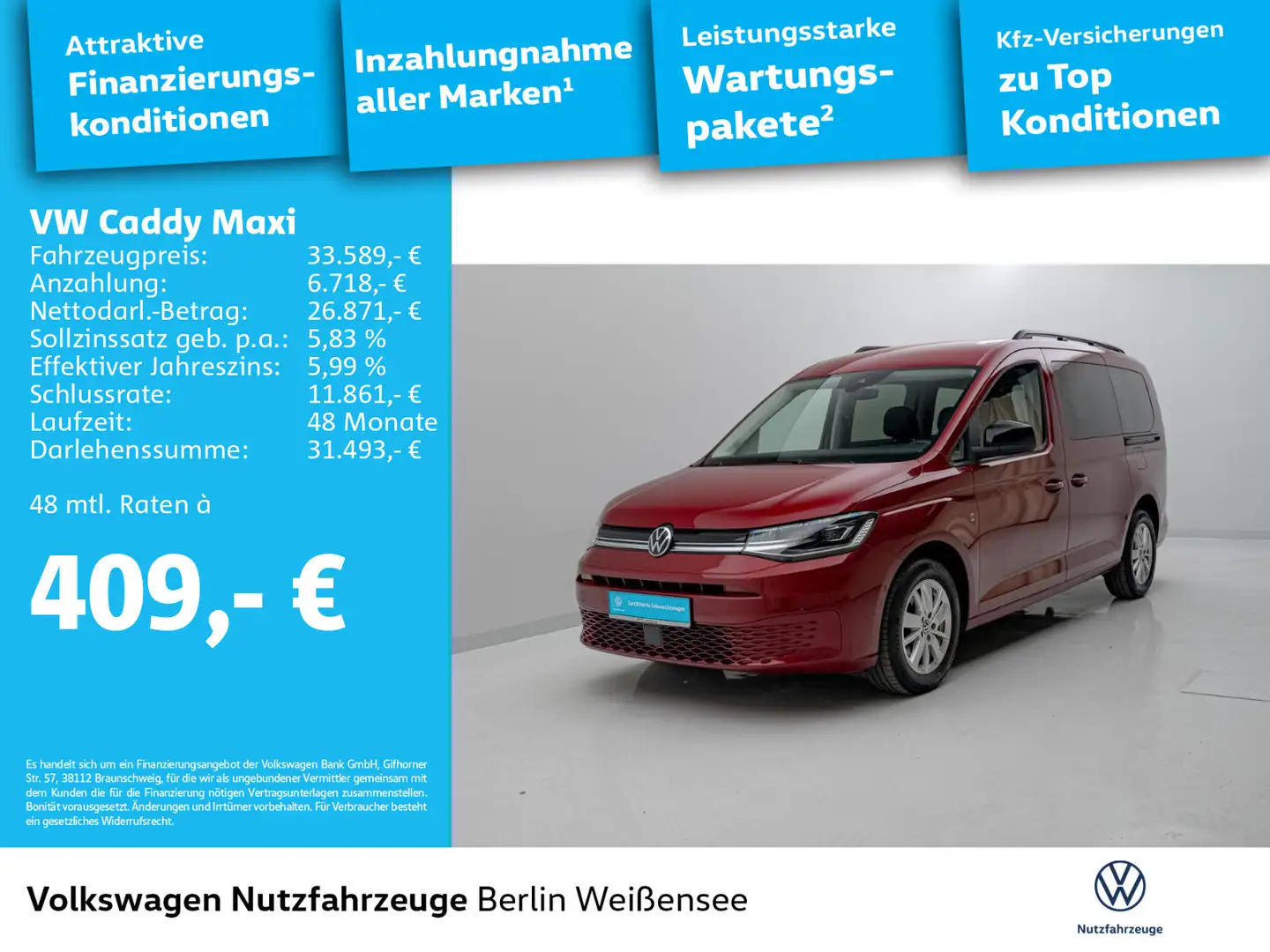 Volkswagen Caddy Life TDI DSG*AHK*STNDHZG*RFK*KLIMA* Rot - 2