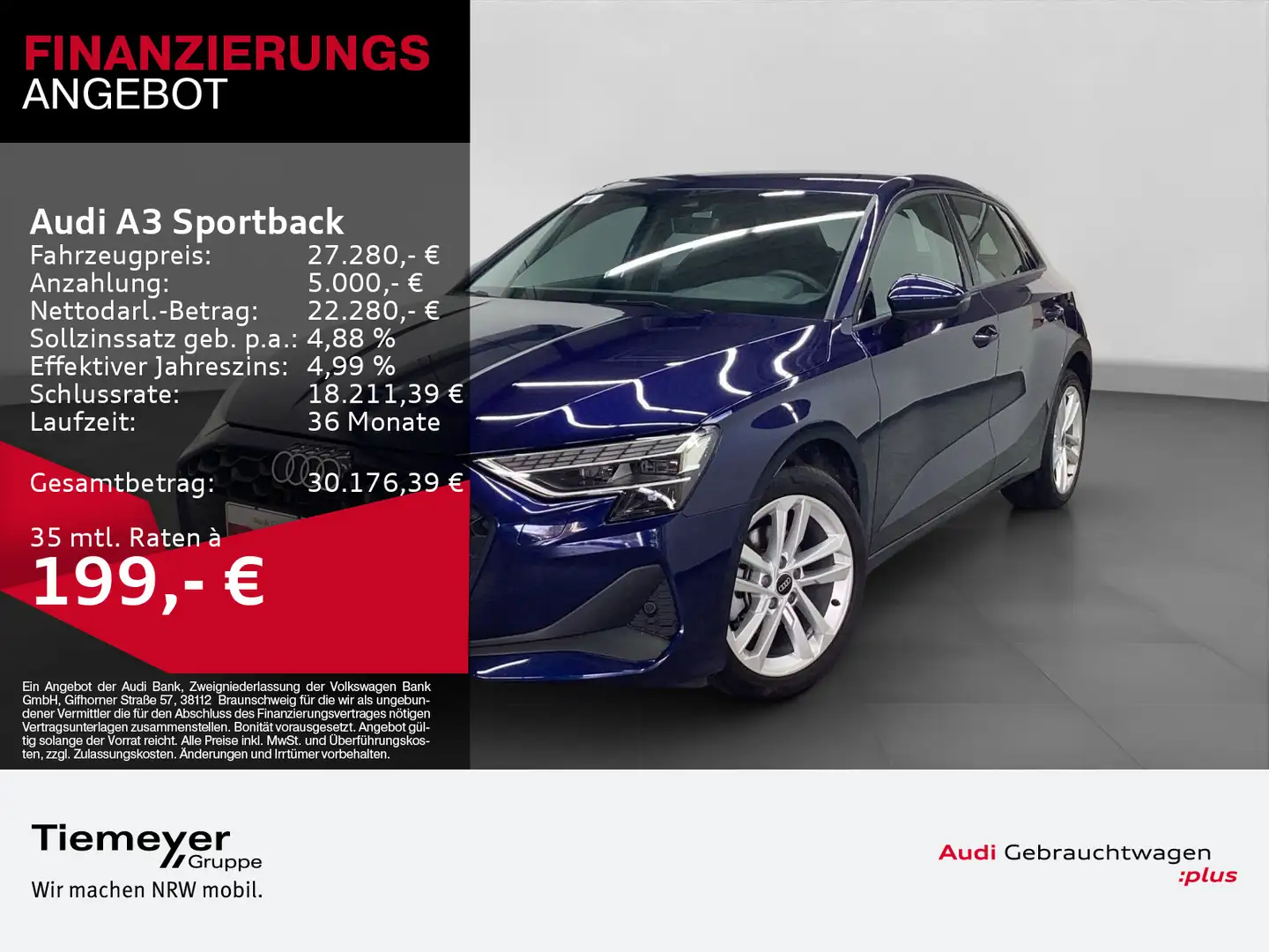 Audi A3 35 TDI LED SPORTSITZE NAVI AHK Blau - 1