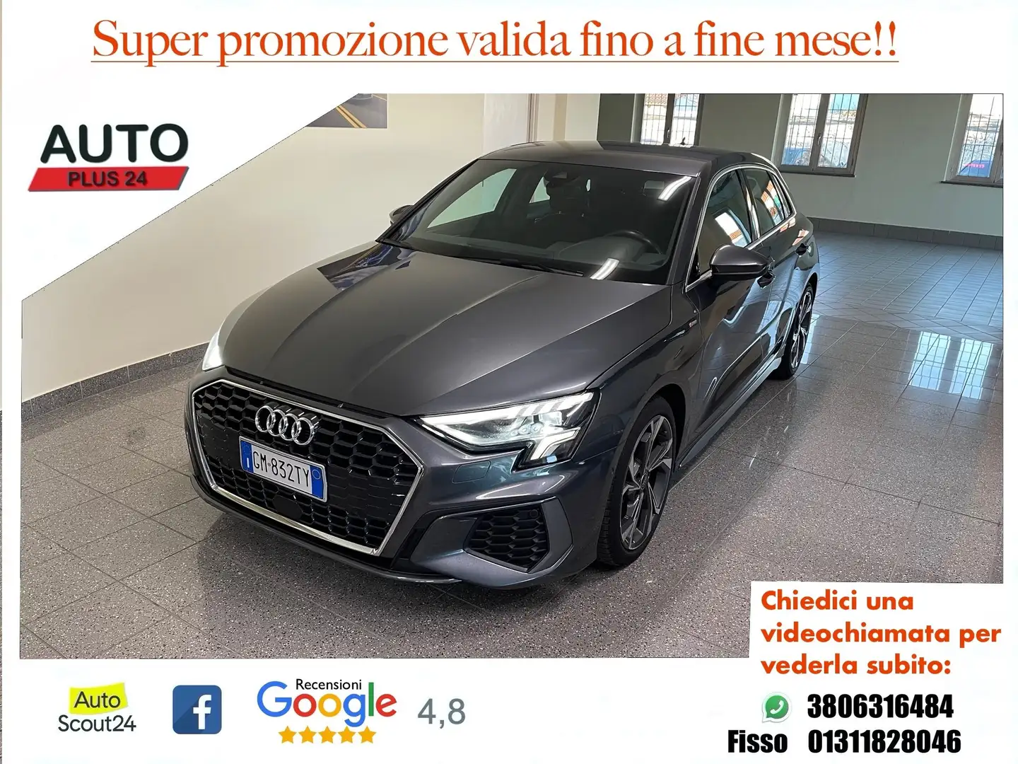 Audi A3 SPB 30 TDI S tronic S line con "PROMO PLUS" Grigio - 1
