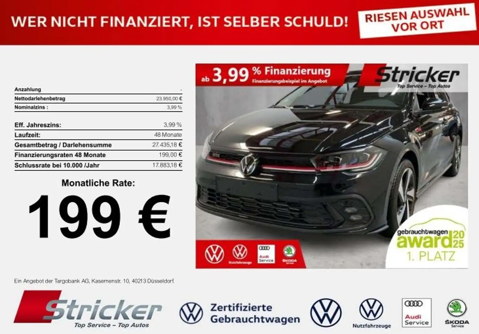 Volkswagen Polo GTI 2.0TSI DSG 199,-ohne Anzahlung ACC App-Connec Schwarz - 2