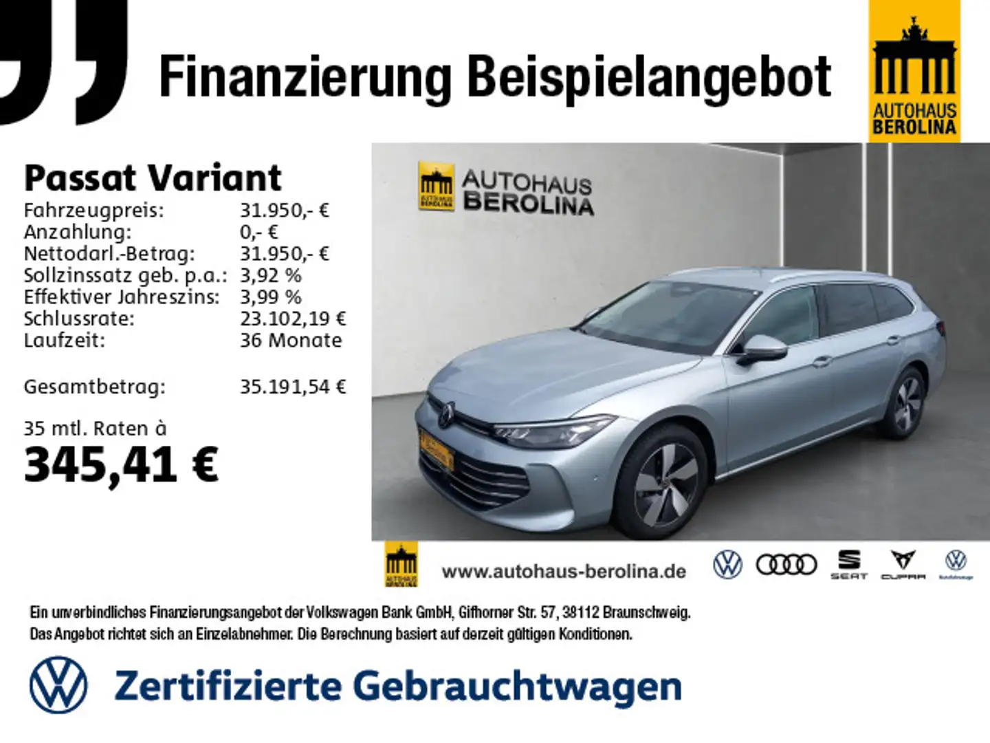 Volkswagen Passat Variant 1.5 eTSI Business DSG *AHK*360°* Silber - 1