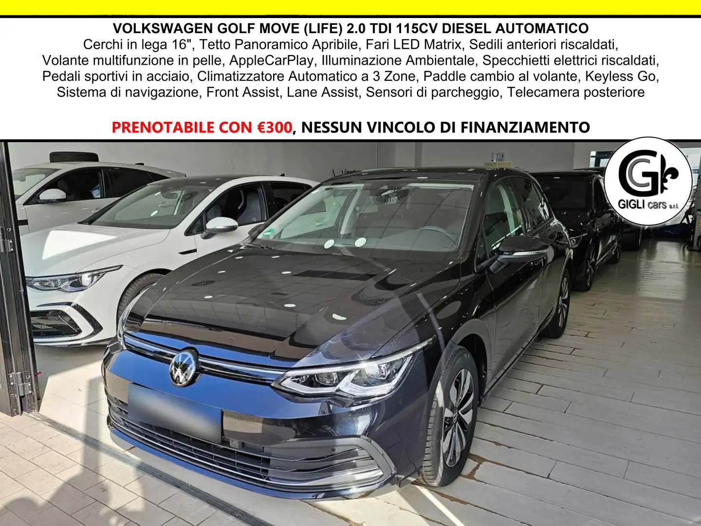 Volkswagen Golf TDI MOVE LIFE C.16 Tetto Nav Led Matrix Clima3Zone Nero - 1