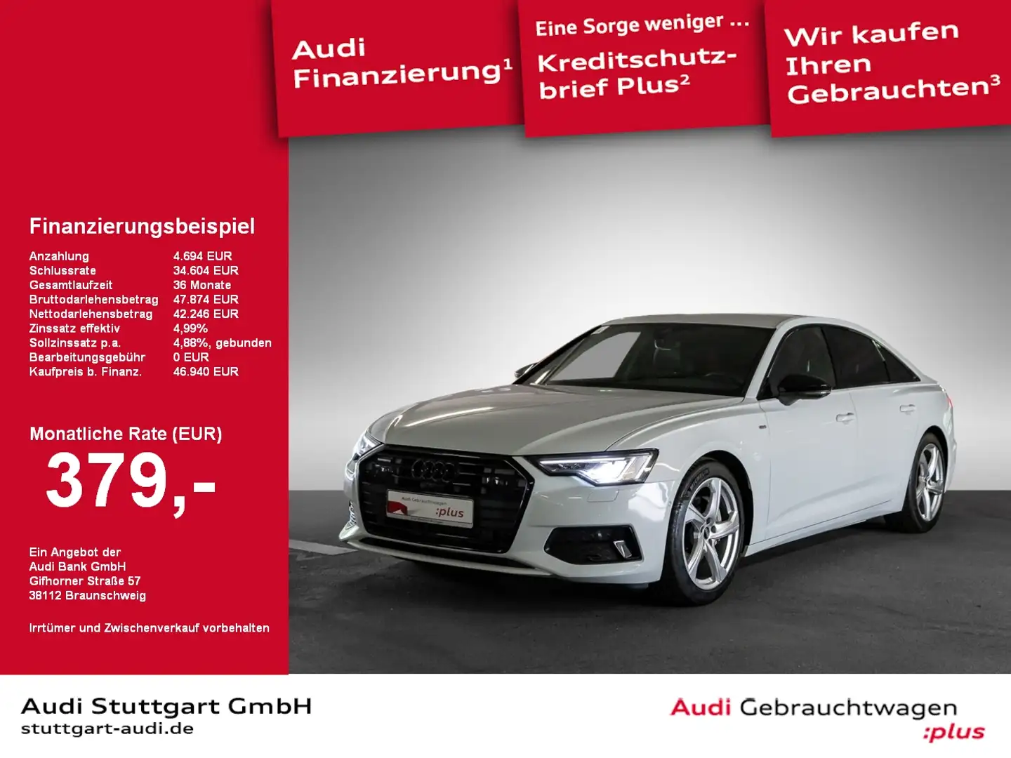 Audi A6 Lim 45 TFSI qu S line AHK Matrix virtCo 360° Weiß - 1
