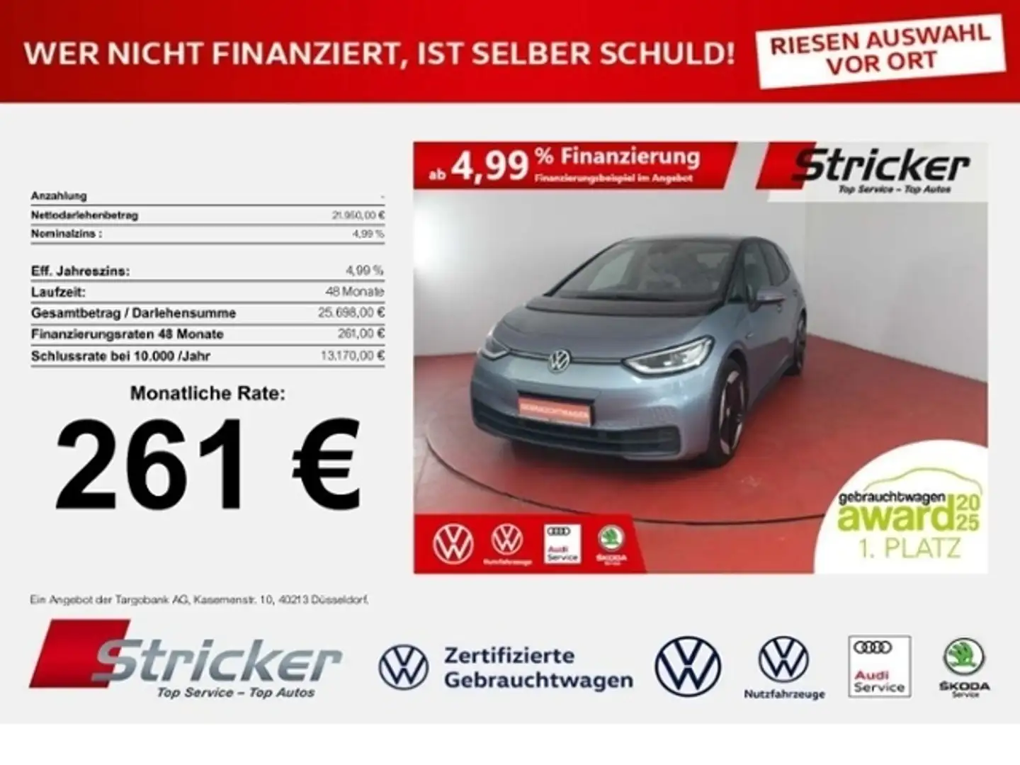 Volkswagen ID.3 Tech 150/58 261,-ohne Anzahlung AHK Pano LED-Matr Blau - 1
