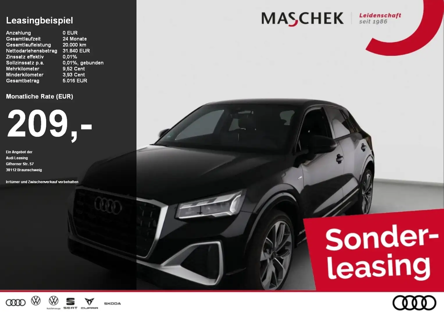 Audi Q2 S line 30 TFSI 2x S line AHK Matrix Naviplus 19Zol Schwarz - 1