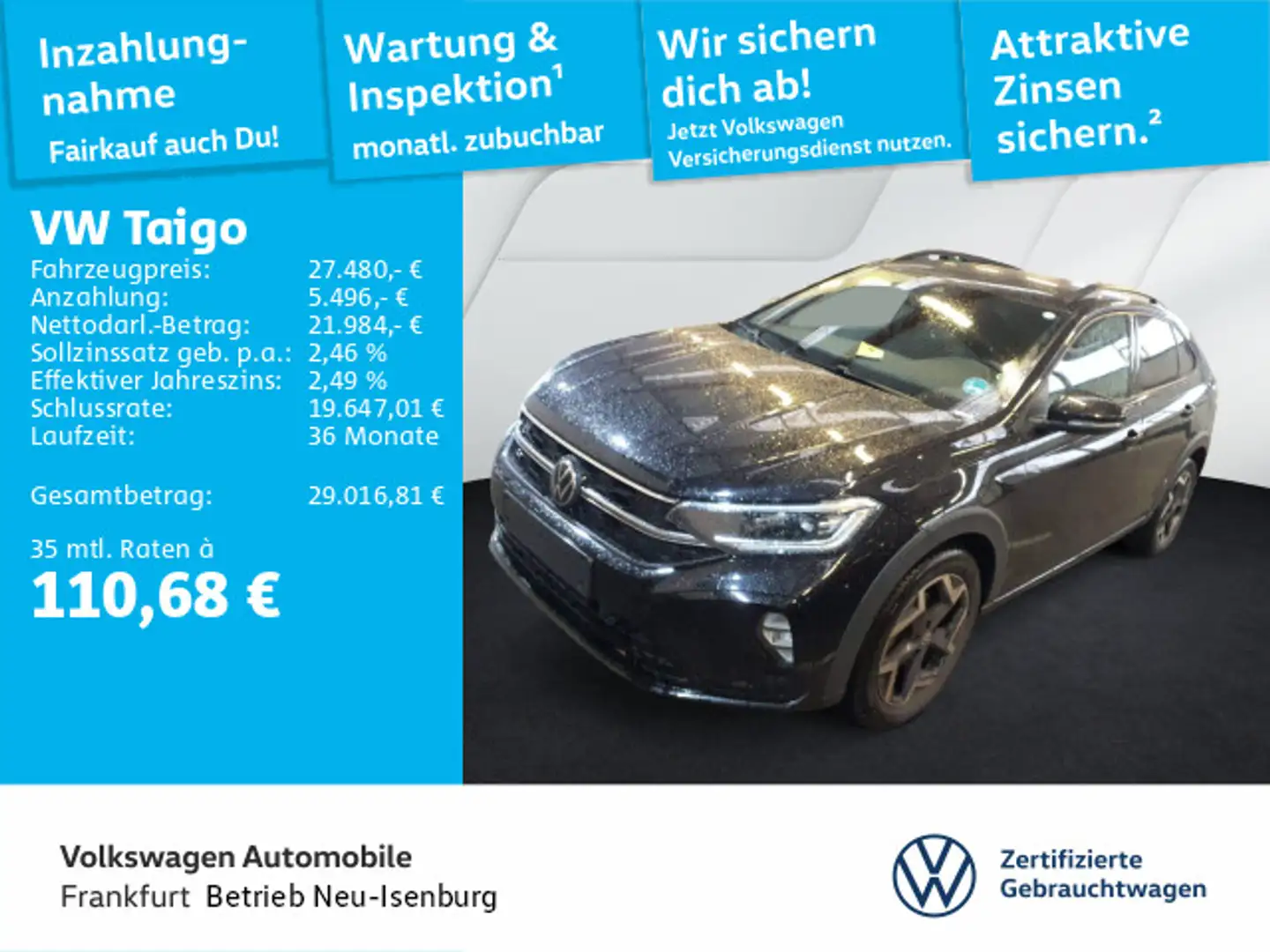 Volkswagen Taigo 1.5 TSI DSG R-Line Navi IQ.Light ACC LaneA Schwarz - 1