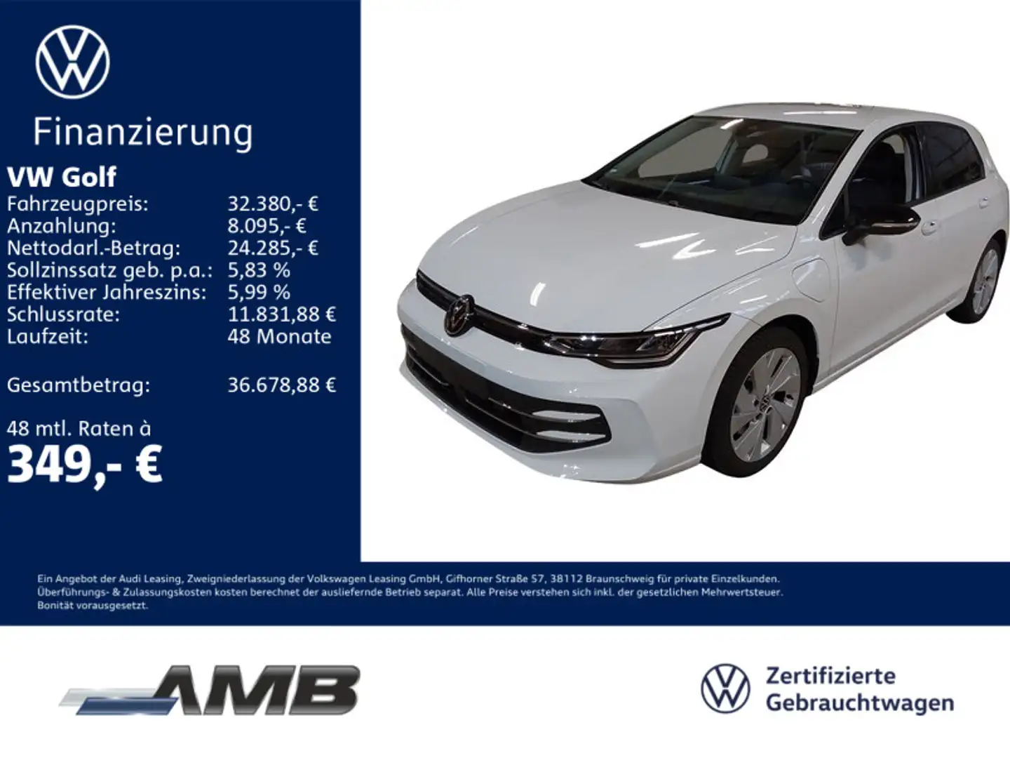 Volkswagen Golf Goal 1.5 eHybrid AHK/LED/Travel/Nav/04.30Ga Weiß - 1