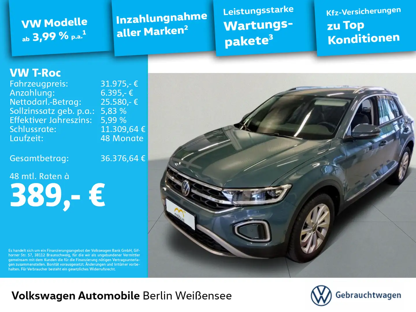 Volkswagen T-Roc 2.0 TDI Style 4Motion*APP*ACC*SIDE*MASSAGE Blau - 1