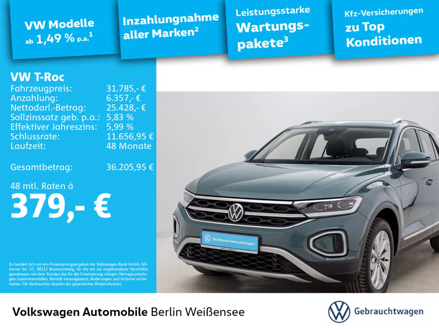 Volkswagen T-Roc 2.0 TDI Style 4Motion*APP*ACC*SIDE*MASSAGE Blau - 1