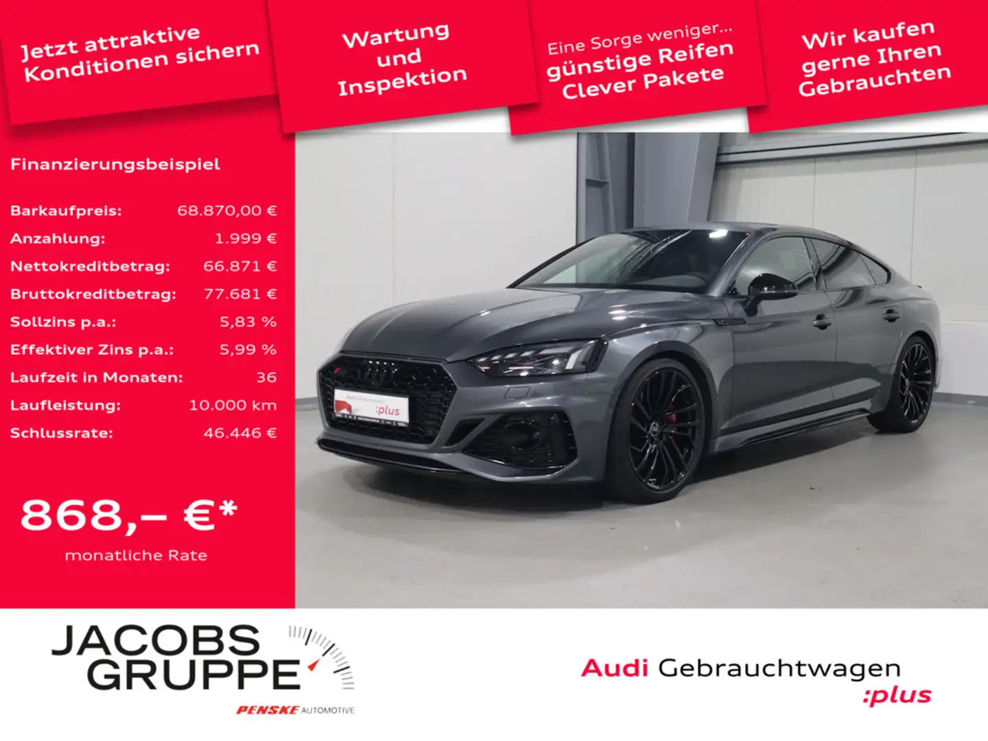 Audi RS5 Sportback 2.9 TFSI quattro B&O*Matrix-LED*280km/h * Gris - 1