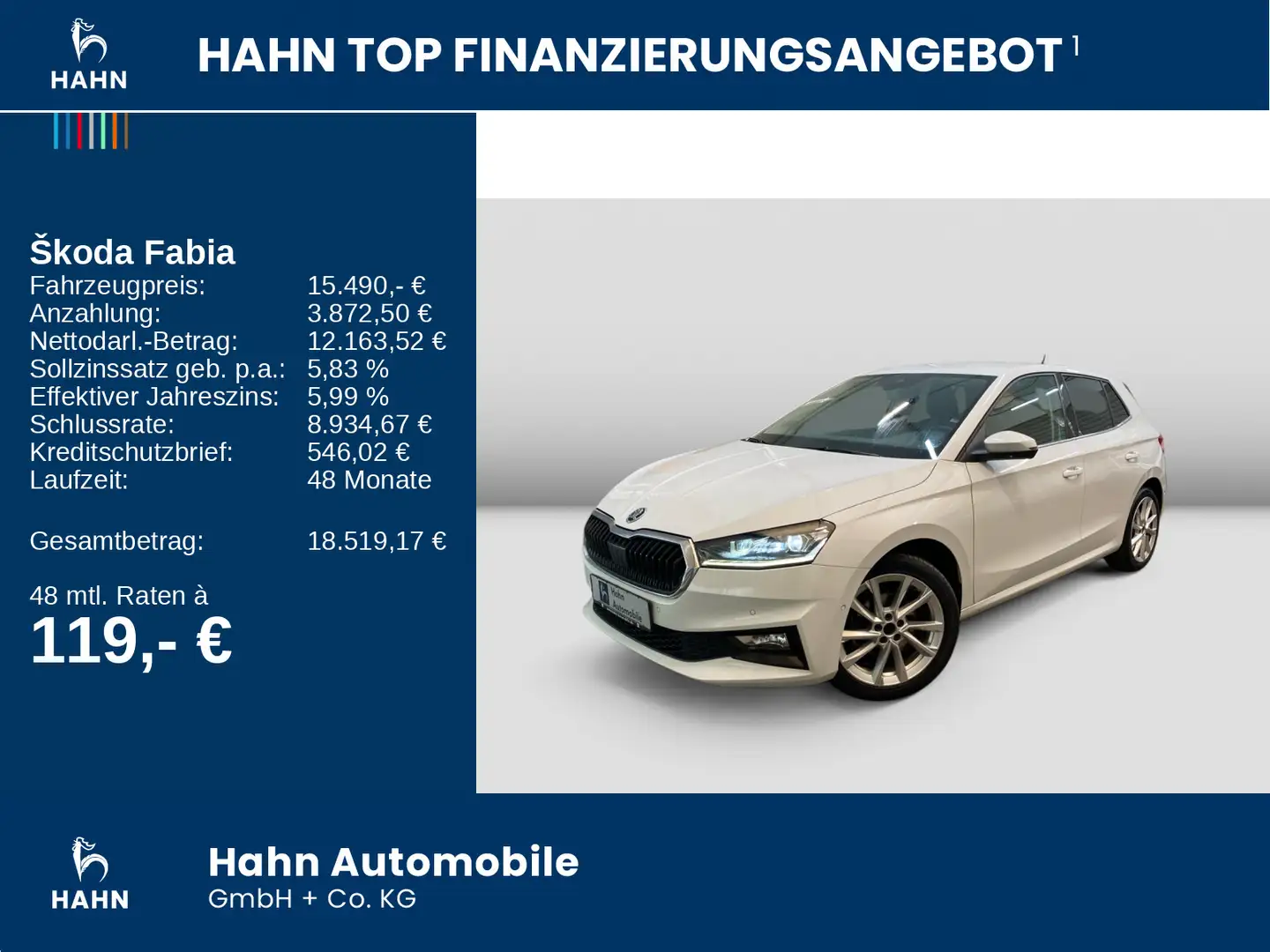 Skoda Fabia 1.0TSI Style ACC 17" Cam LED Navi Sitzheiz Weiß - 2