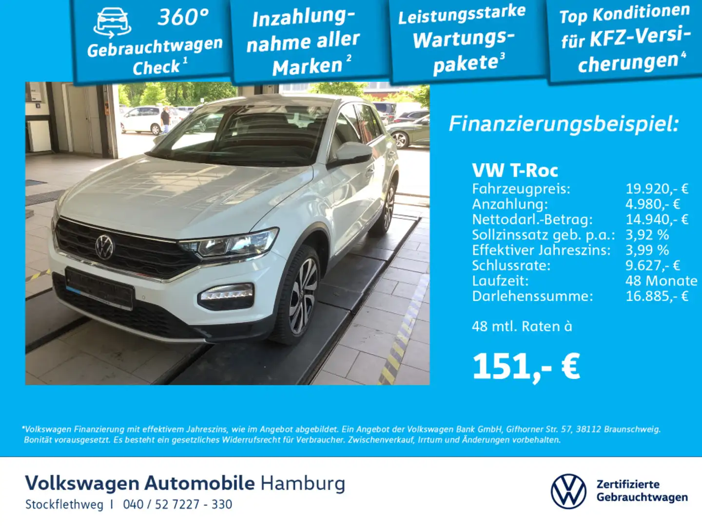 Volkswagen T-Roc 2.0 TDI Active DSG AHK Navi ACC PDC Stzhzg Blanc - 1